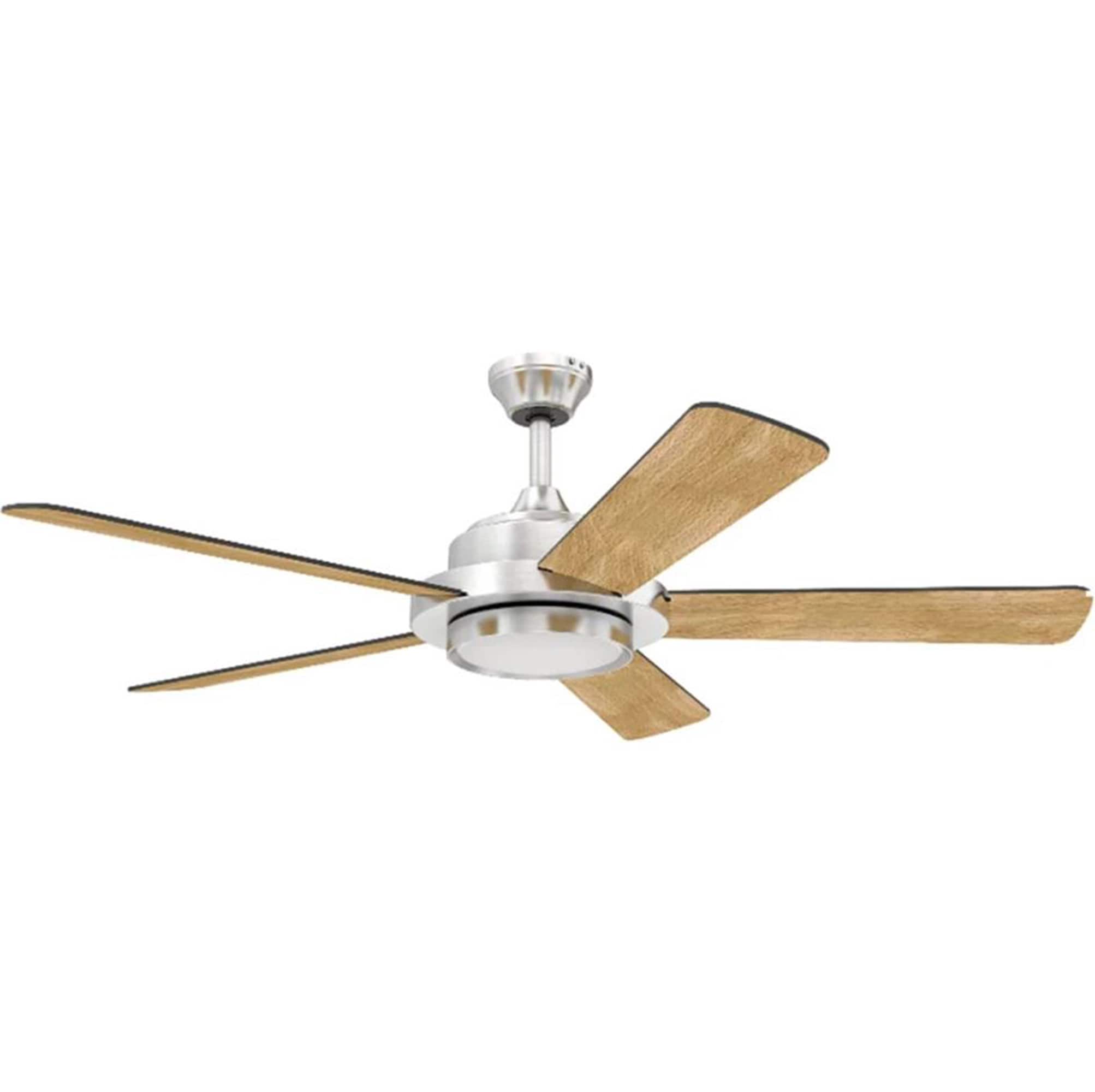 Mantels Direct 1101180006 52-in Downrod or Flush Mount Brushed Nickel with Light Brown Blades Ceiling Fan With Light - Remote Included ( 5 -Blade )
