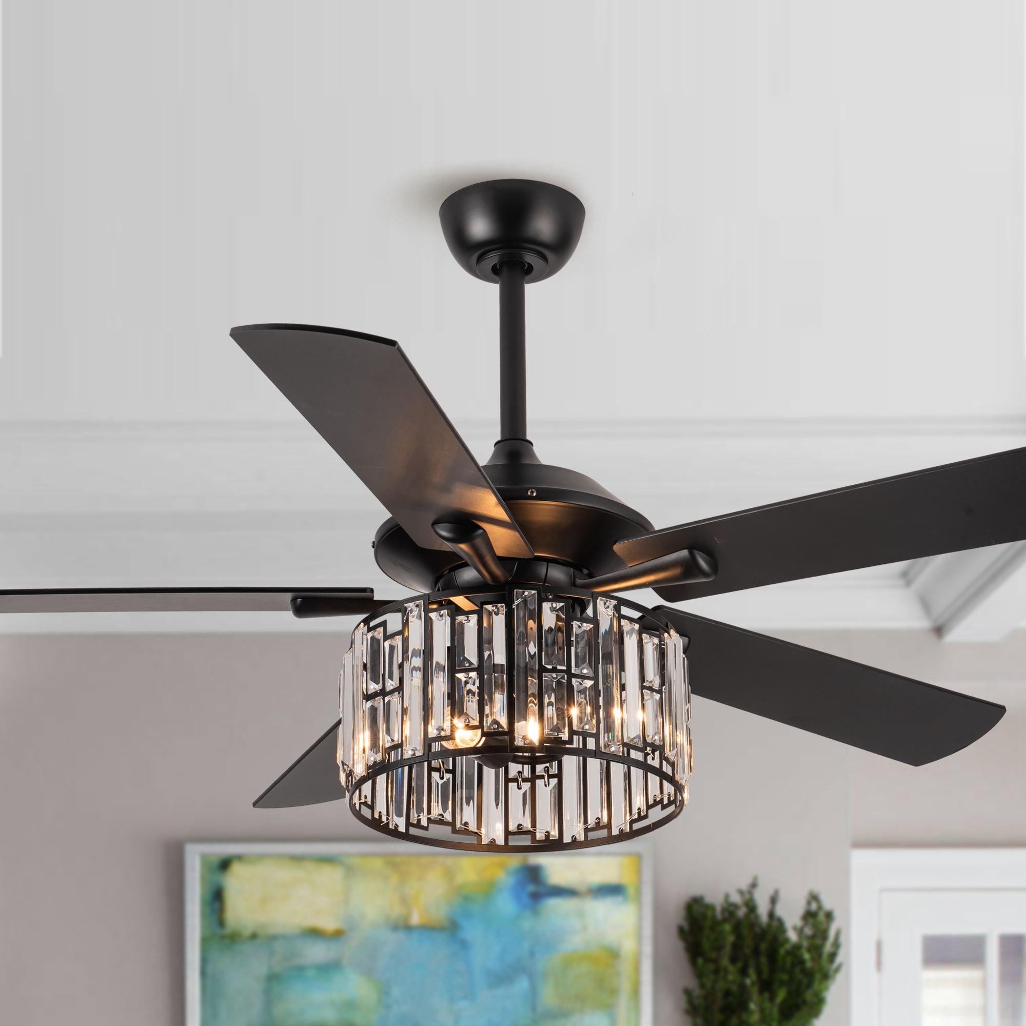 Parrot Uncle 52-in Matte black Blades LED Indoor Chandelier Ceiling Fan ...