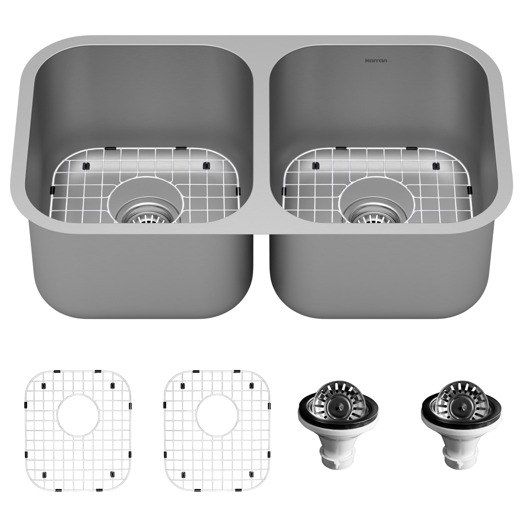 Karran PU51-PK1 Undermount 32.25-in x 18.5-in Stainless steel Double equal bowl 16 -Gauge Kitchen Sink