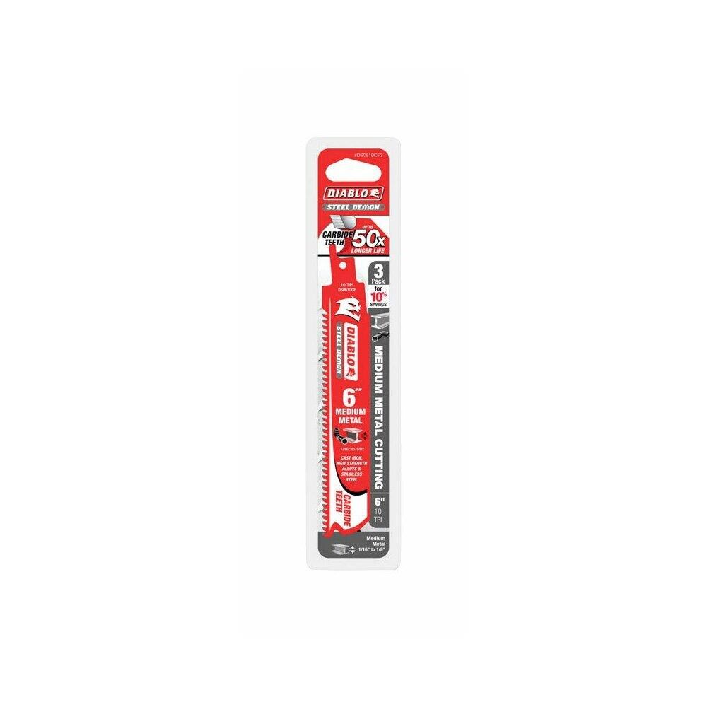 Diablo ACHR138101  2806768 Steel Demon 6 x 1 in. Carbide Tipped Reciprocating Saw Blade- 10 TPI, Red- Pack of 3