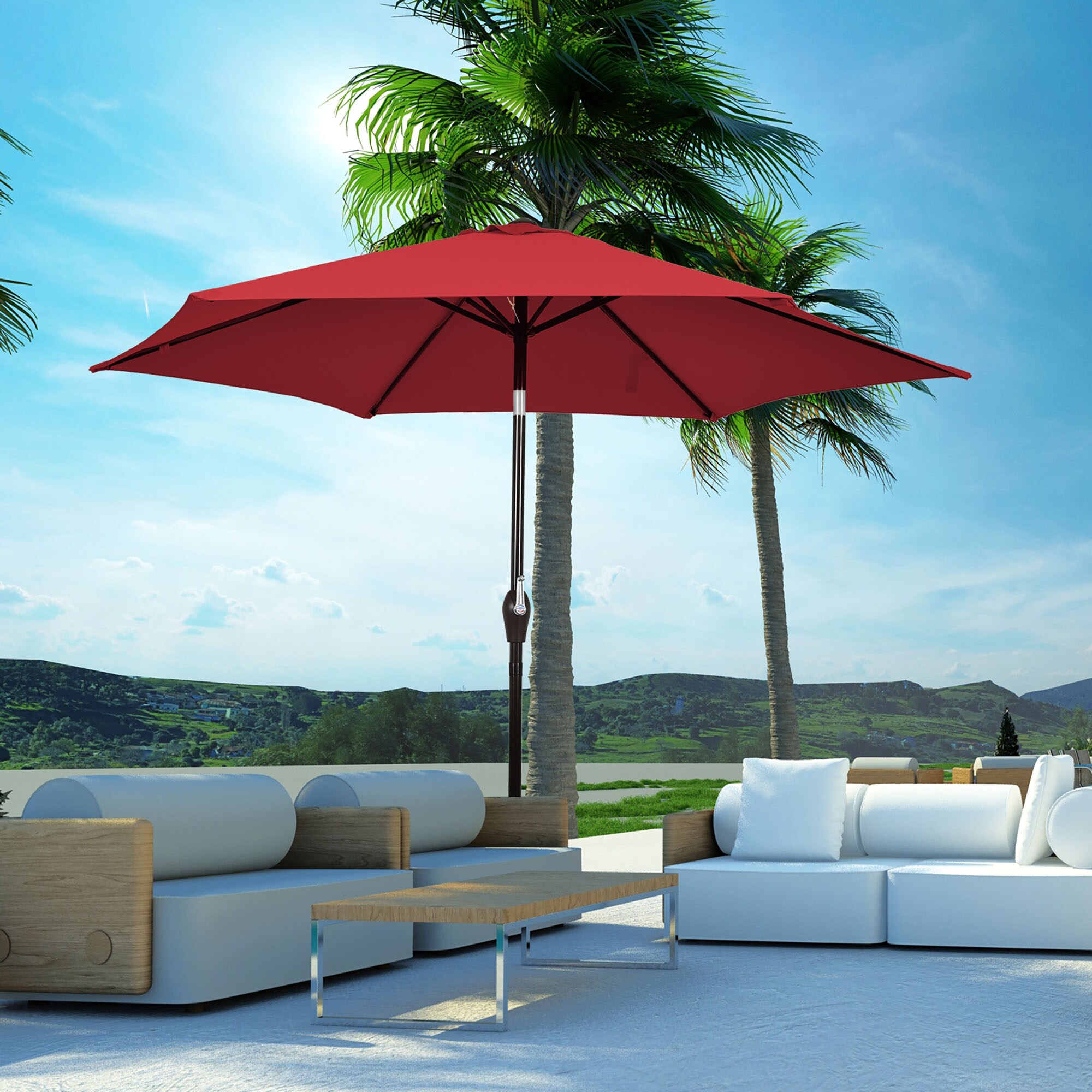 CASAINC 10-ft Red Crank Garden Patio Umbrella in the Patio Umbrellas ...