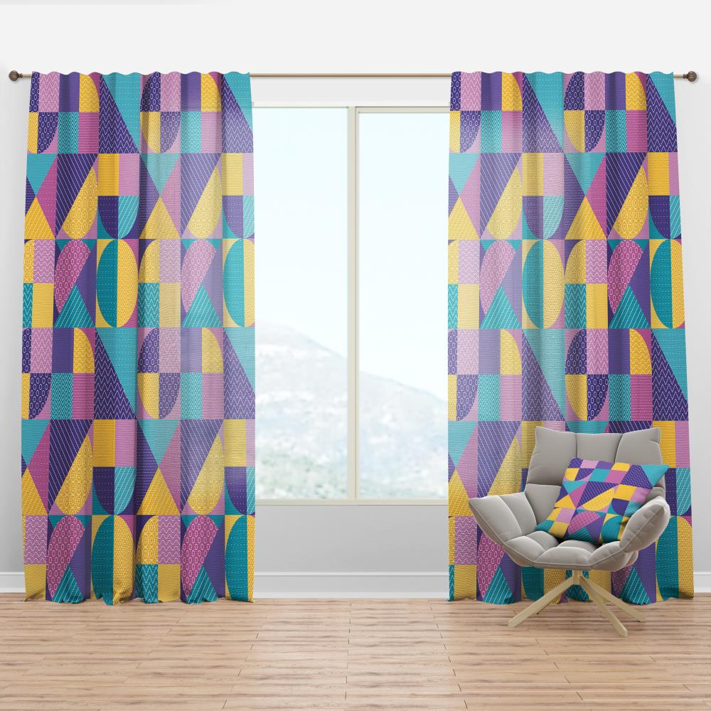 Designart CTN24197-52-120 120-in Blue Geometric Room Darkening Thermal Lined Rod Pocket Single Curtain Panel