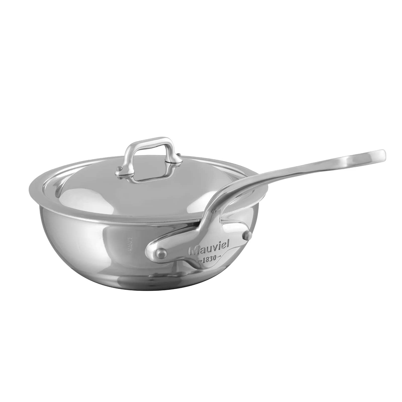 Mauviel  M'Cook 2.1 qt. Stainless Steel Curved Splayed Saute Pan with Lid