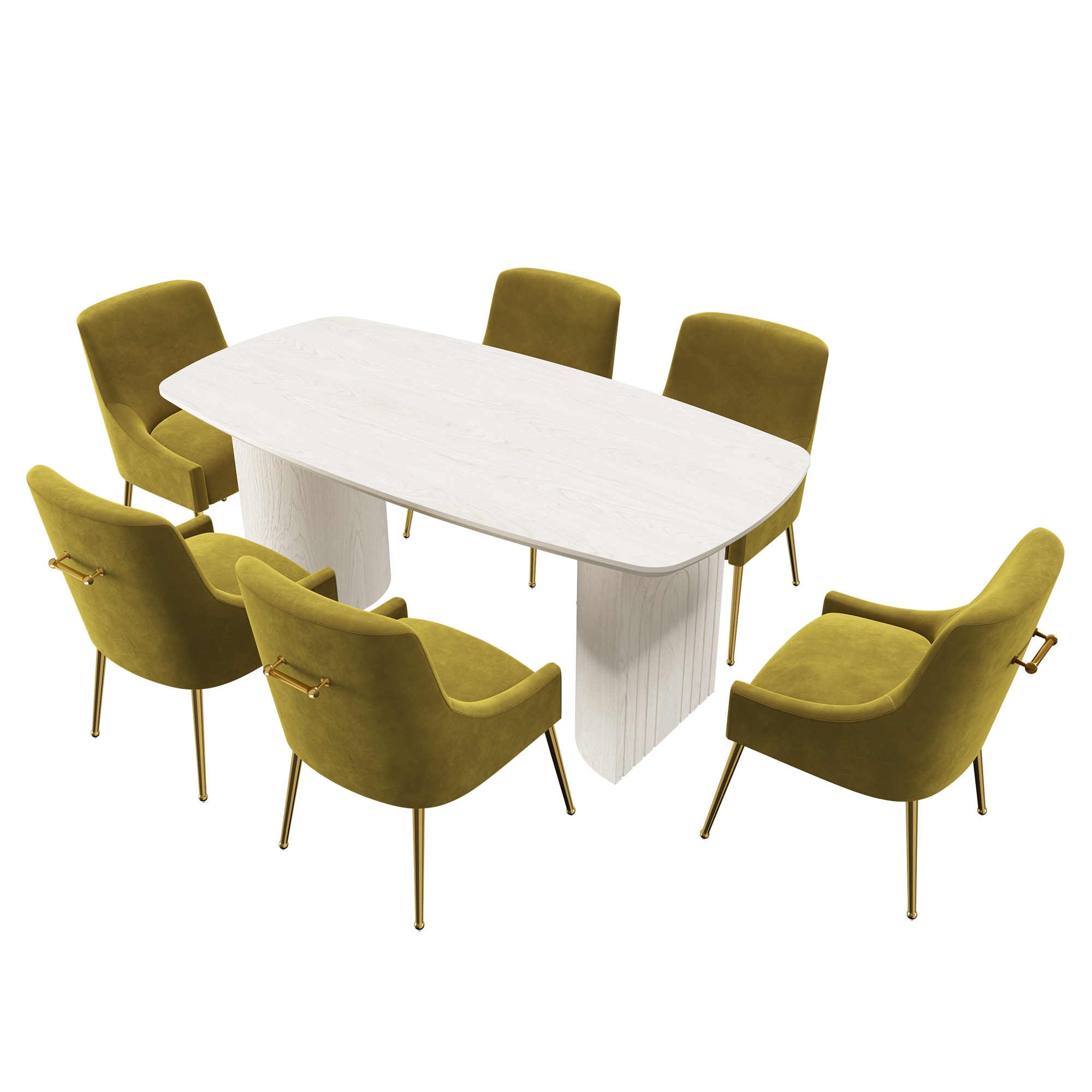 Clihome CL-1660A700GR Green Chair/White Table Contemporary/Modern Dining Room Set with Rectangular Table ( Seats 6 )