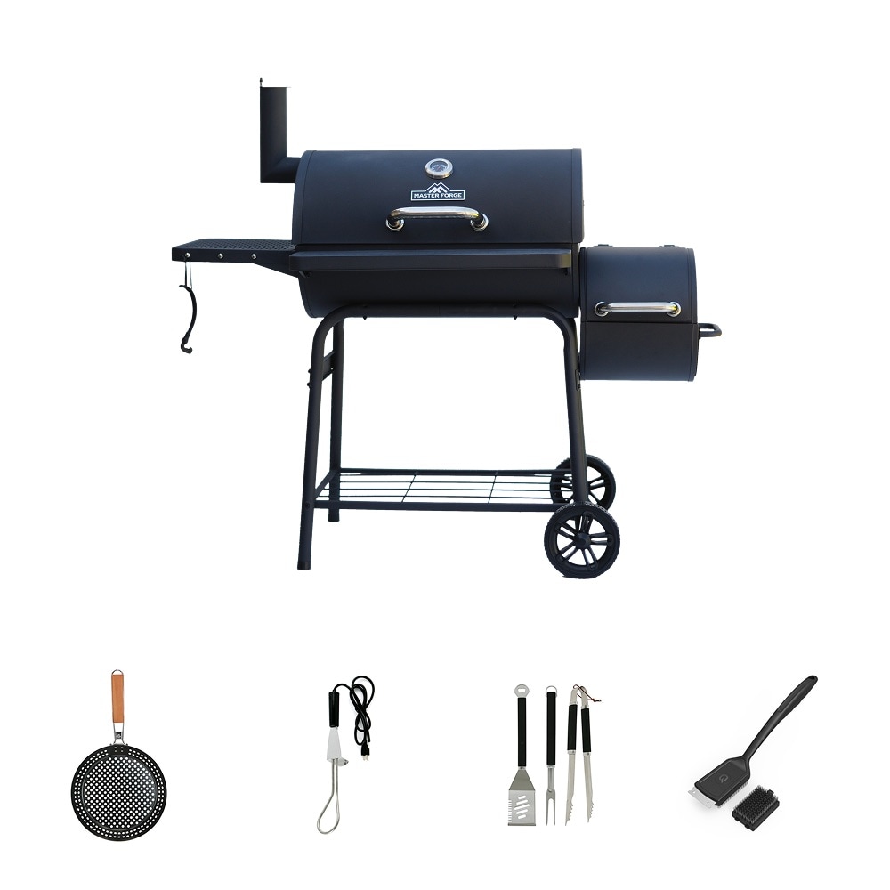 Master Forge 1010-Sq. in Black powder coated Horizontal Charcoal Smoker with Accessories
