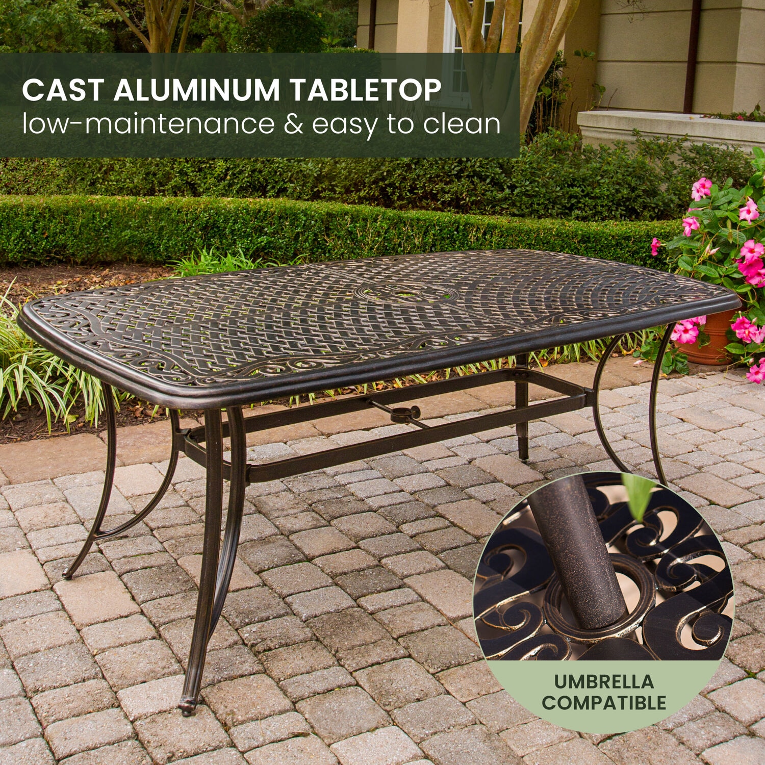 Tan and Bronze 7-Piece Outdoor Dining Set with Swivel Rockers