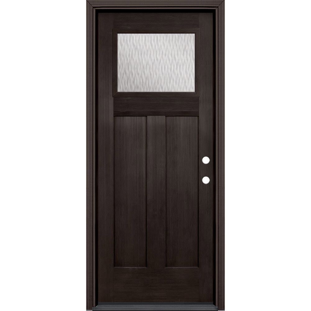 Masonite 627851 Double Water Textured Glass 32-in x 80-in x 4-9/16-in Fiberglass Craftsman Left-hand inswing Walnut Stained Prehung Front Door with Brickmould Insulating core