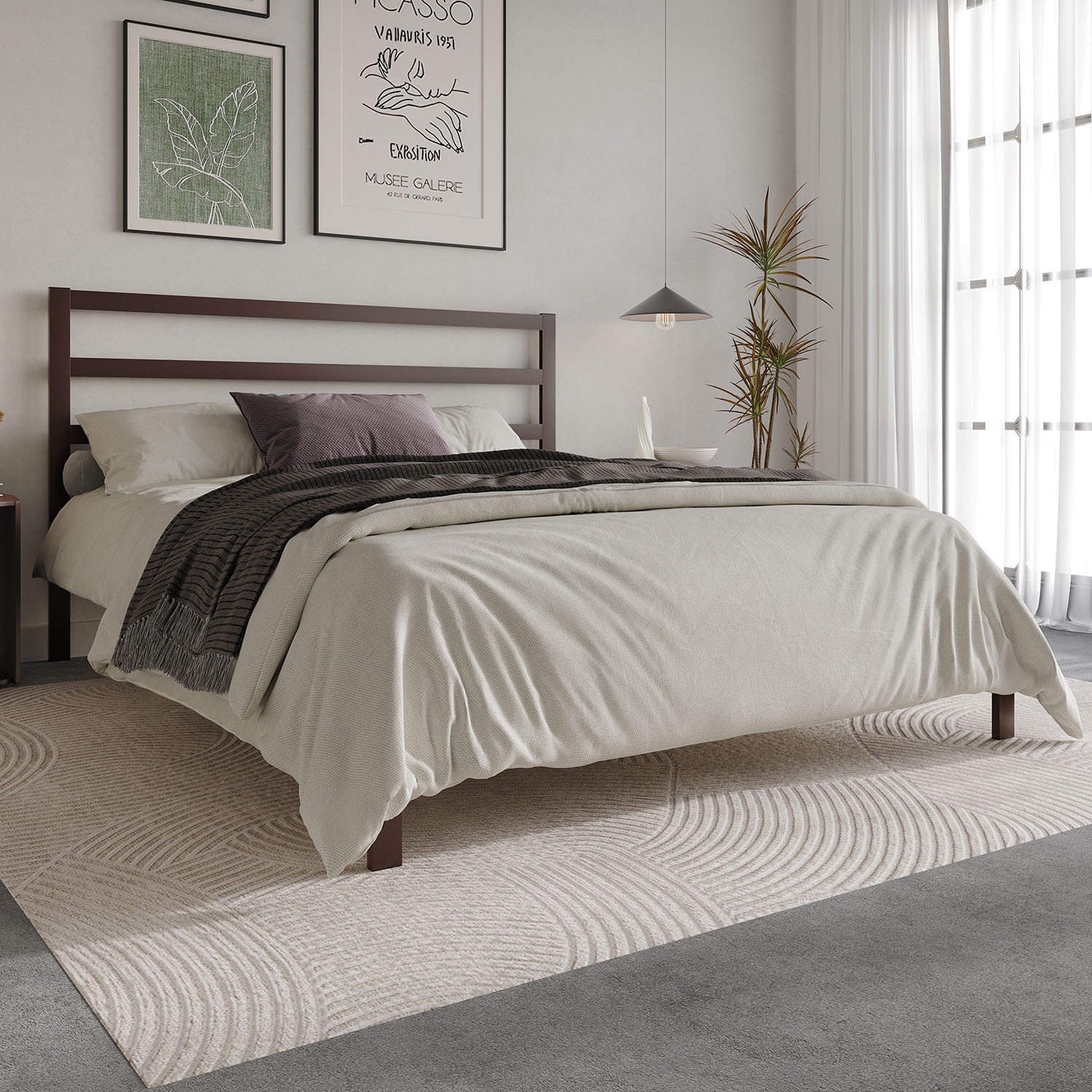 CasePiece CMB031QPL-BN-MT Brown Queen Metal Platform Bed