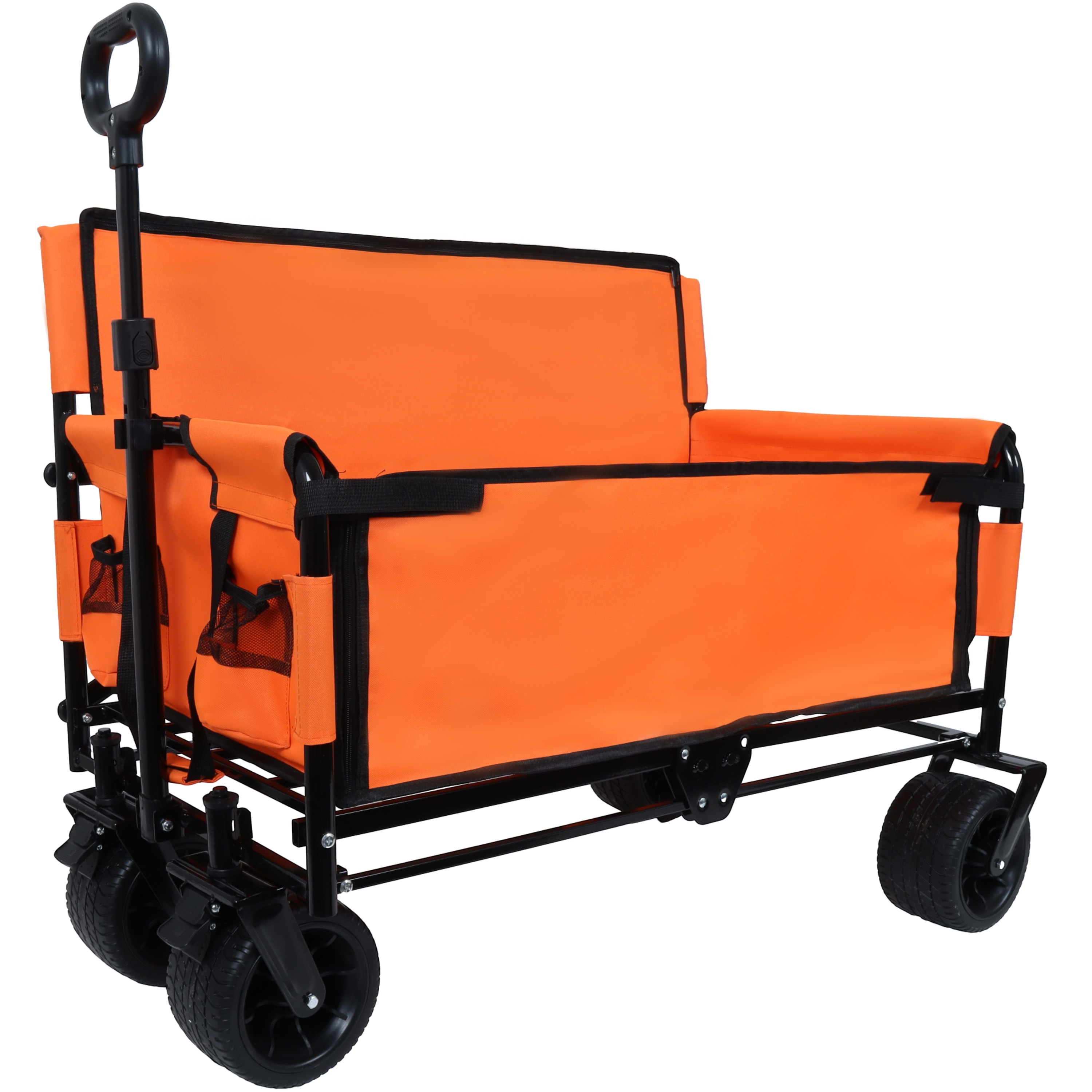 Tatayosi JL-283542 3 in 1 Convertible Folding Wagon Cart with Bench Seat and Storage 500lbs Capacity Heavy Duty Utility Wagon 180L Capacity All-Terrain Wheels for Camping Beach Sports Garden Orange