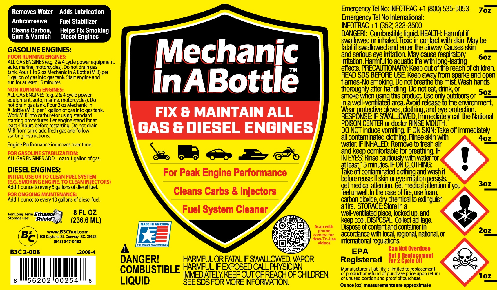 Mechanic In A Bottle 4 oz. For All Gas Engines Auto Fix B3C2-004 3 Pack NEW