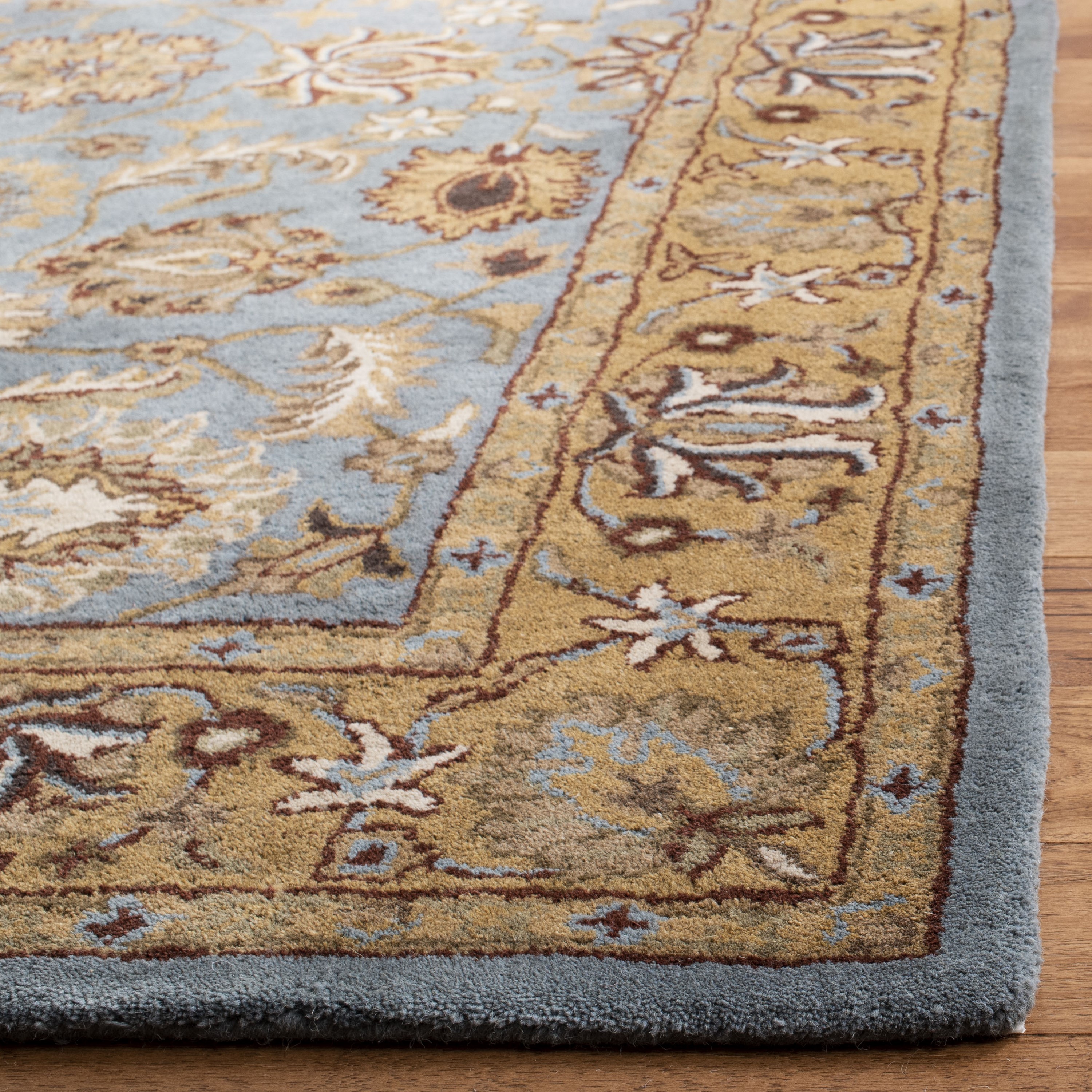 Blue and Gold Hand-Tufted Wool Runner Rug