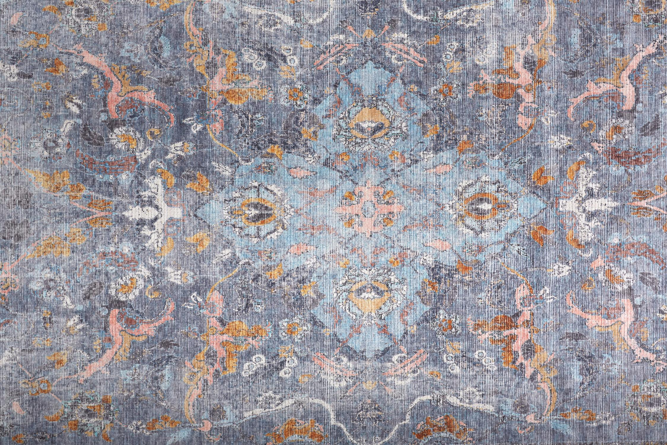 Percy Blue and Gray Medallion Washable Area Rug