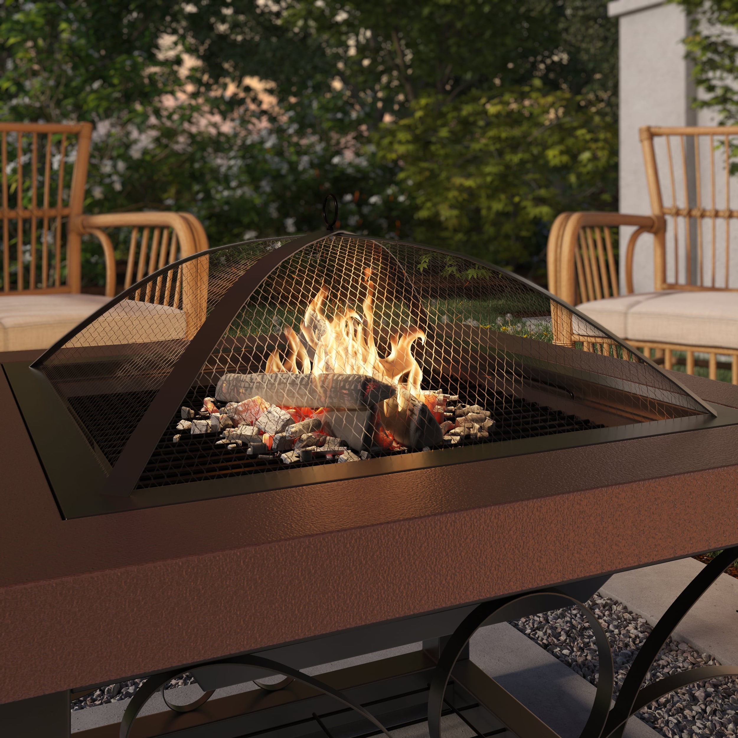 30" Bronze Wood Fire Pit Table with Storage Rack