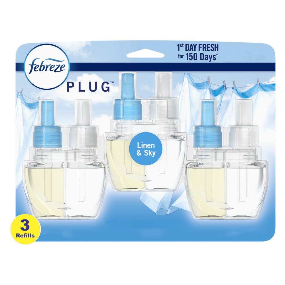 Febreze Plug Scented Oil Refill, Linen & Sky - 3 pack, 26 ml refills
