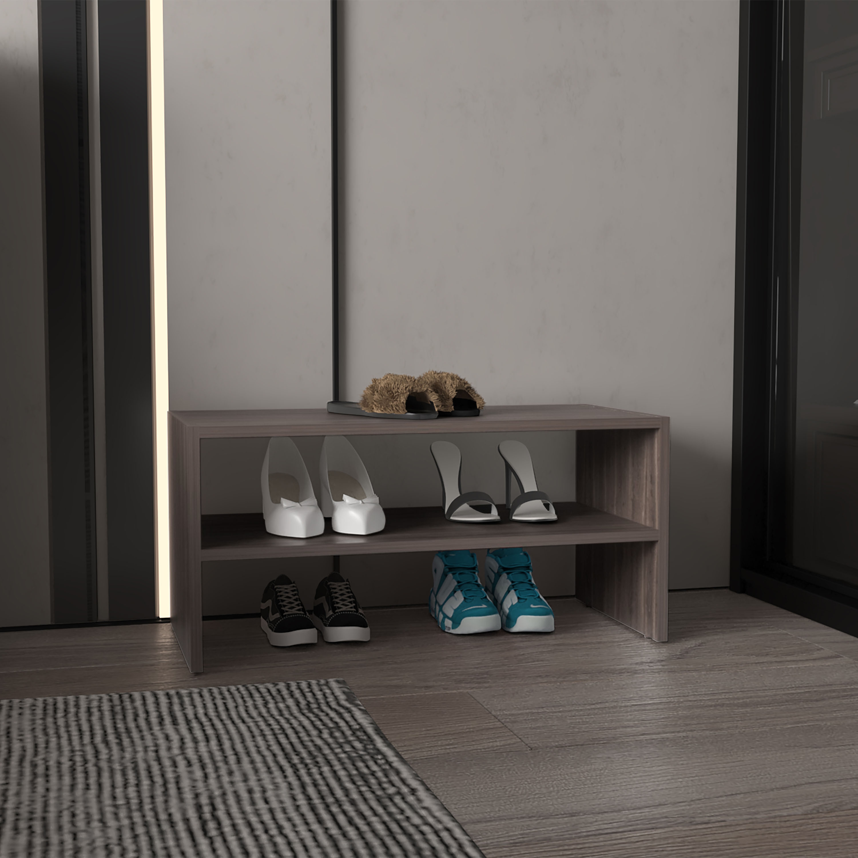 LUXEYARD Shoe Organizer 13.7Inch H 2 Shelves Smoke Oak Living Room