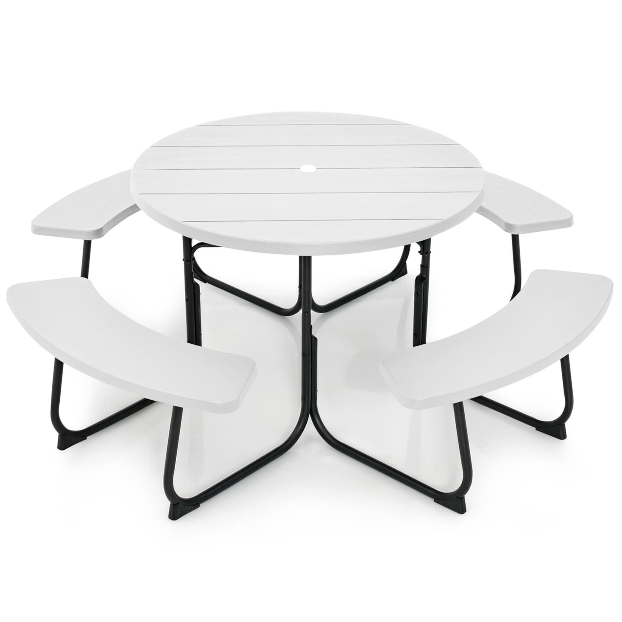 Costway LWS00113 White Patio Dining Set Plastic Round Table with 4 Stationary Chairs