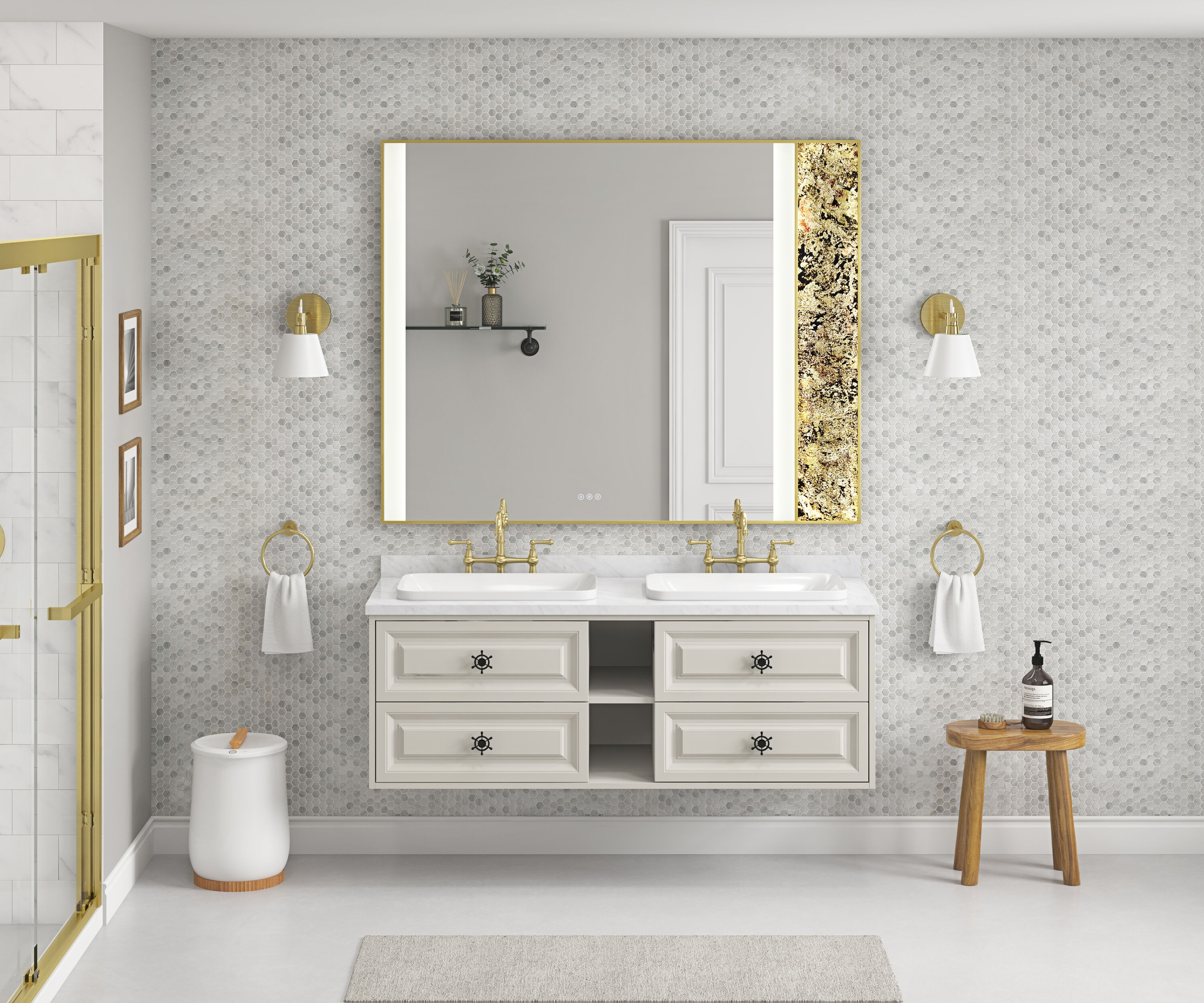 Vacolite KP36048-BG-TK 48-Inches x 60-Inches Polished Rectangle Dimmable Lighted Fog Free Tilting Bathroom Vanity Mirror ( Natural stone decoration )