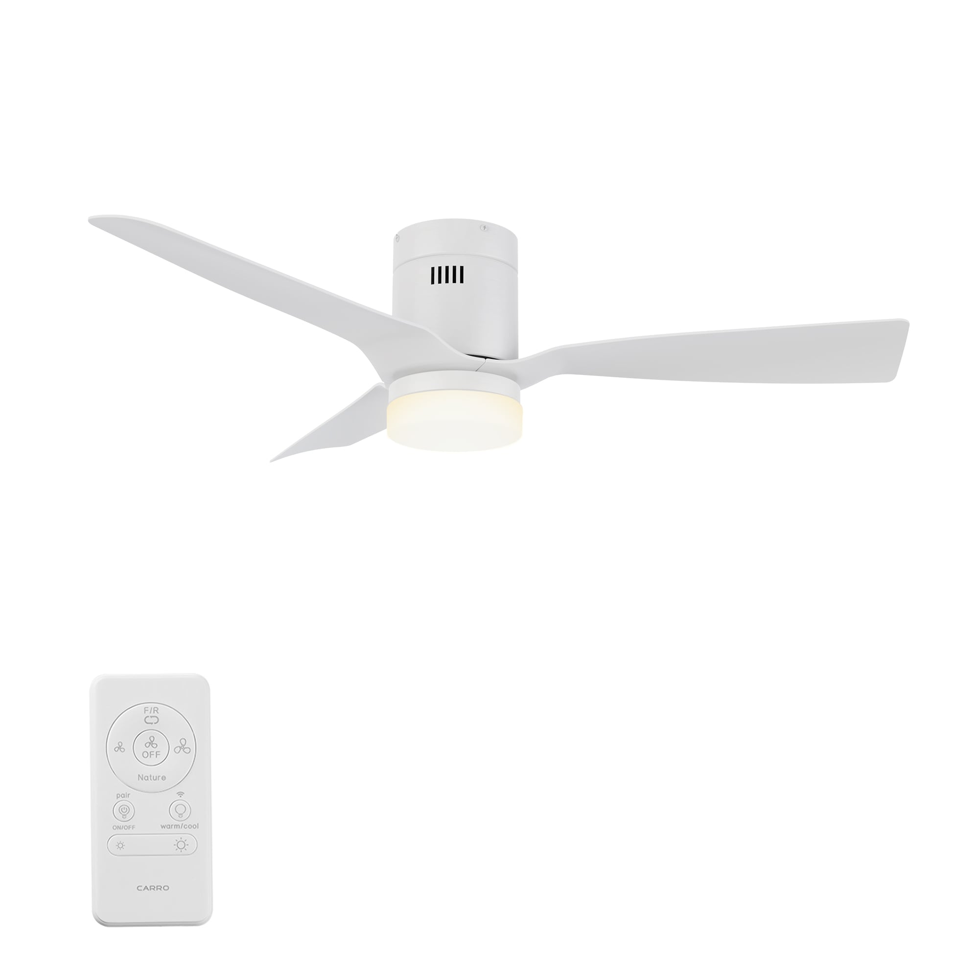 CARRO USA LS483P-L12-W1-1-FM Striver 48-in Color-Changing Integrated LED Flush Mount Smart White with White Blades Ceiling Fan With Light - Remote Included ( 3 -Blade )