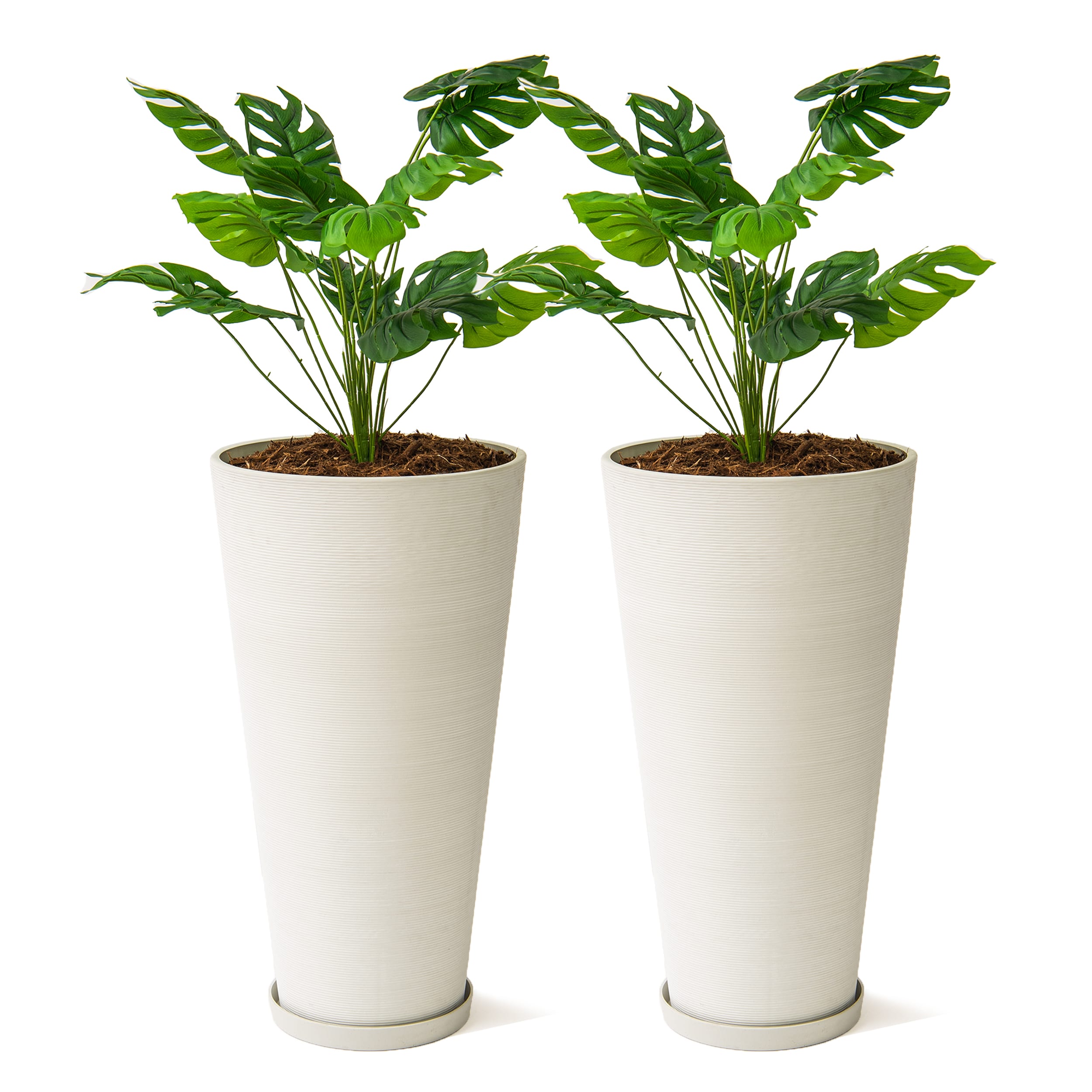 XBrand LW6524WT2 2 -Pack Round 15.4-Inches W Large White Plastic Contemporary/Modern Indoor/Outdoor Planter with Drainage Holes with Self Watering Attached Saucer
