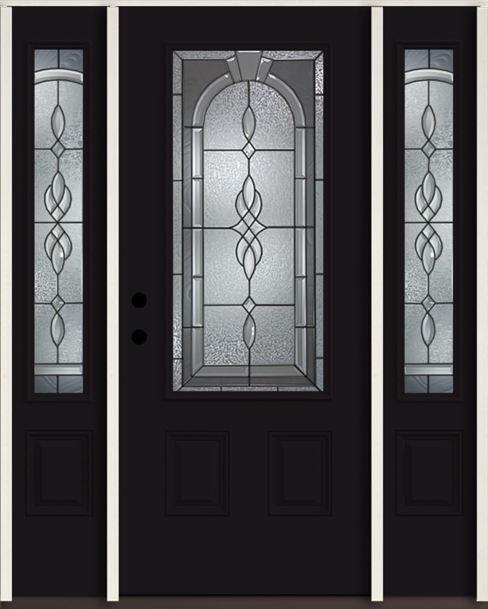 RELIABILT LO963845 Hampton 60-in x 80-in x 4-5/8-in Fiberglass 3/4 lite Right-hand inswing Peppercorn Paint Painted Prehung Front Door with Sidelights Insulating core