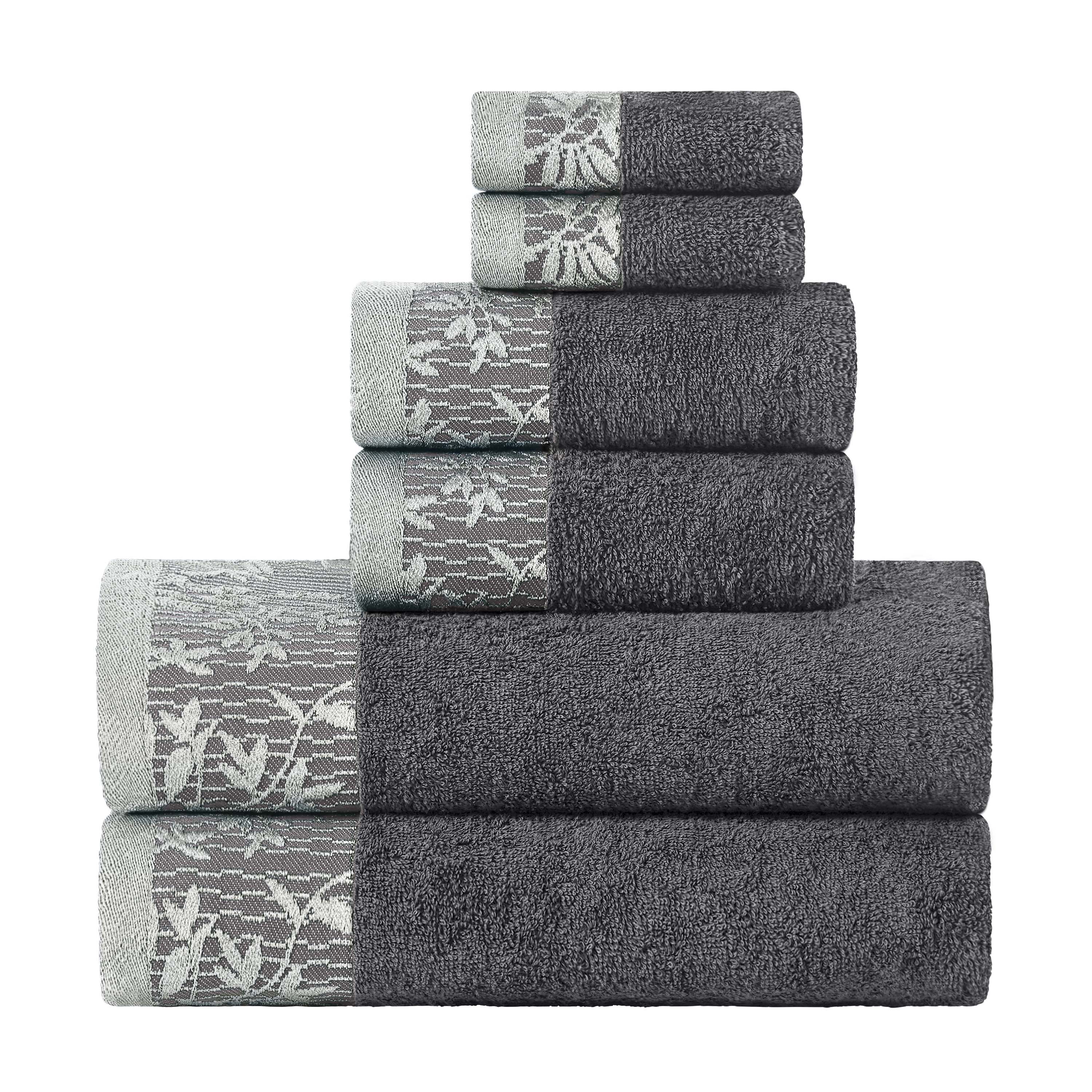 Slickblue Cotton Quick Dry Jacquard Border Bath Towel Set Bathroom Towels Collection for Family Use Multiple Size and Color Options