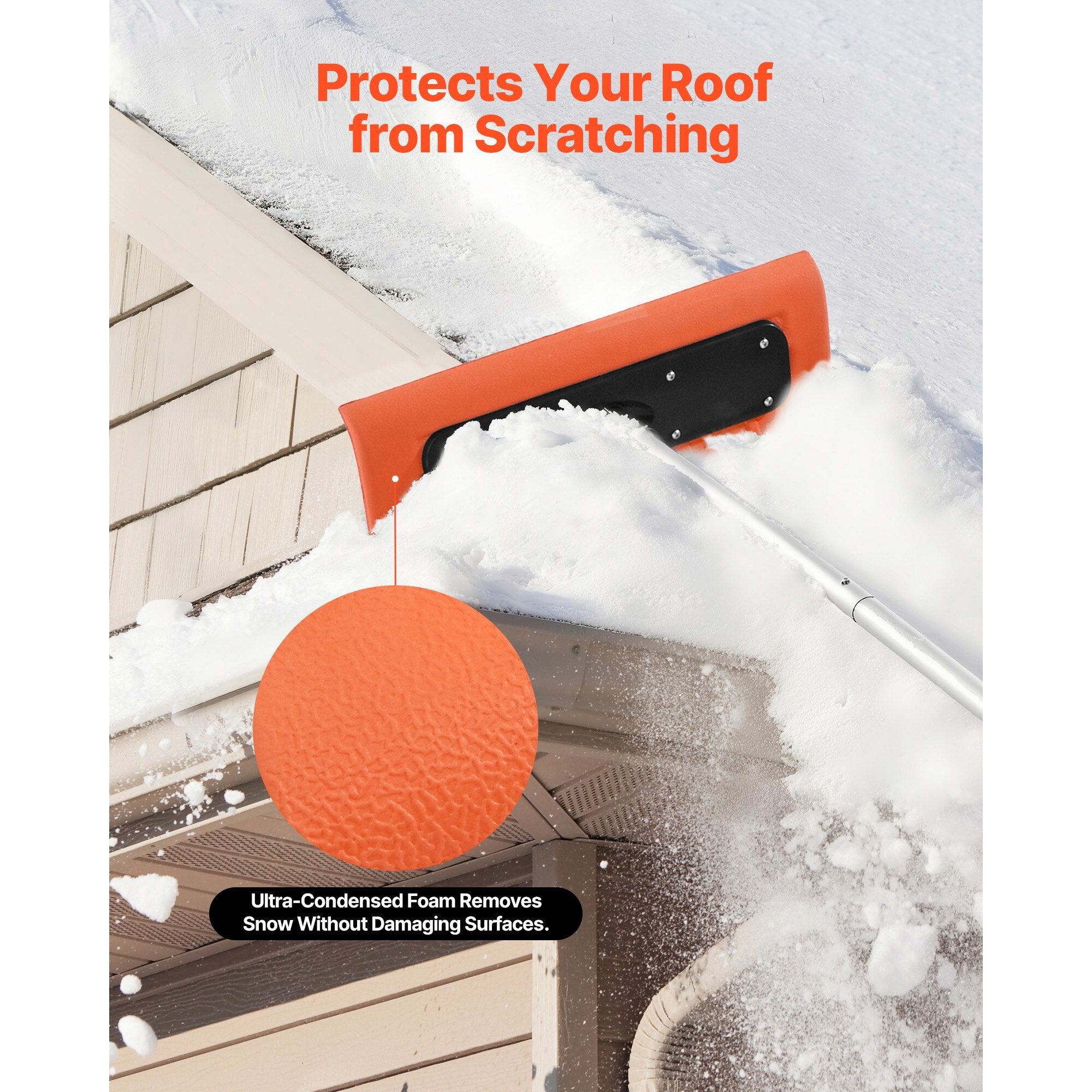 GIVIMO Snow Roof Rake 17.7-in Foam Blade 7.3-ft to 18.4-ft Adjustable ...