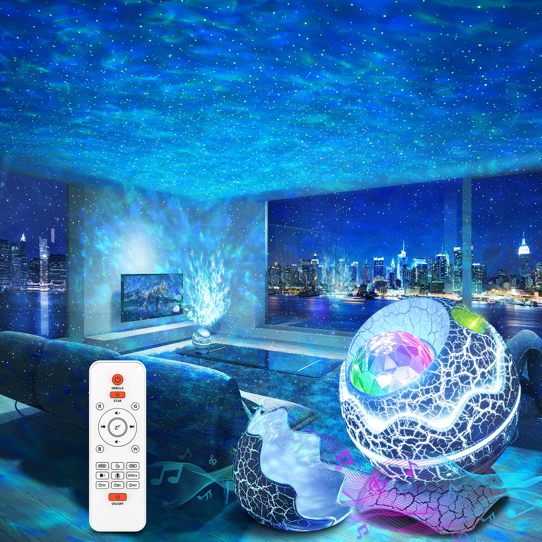 Vrbgify  Star Projector Galaxy Night Light with Bluetooth Speaker White Noise Timer Remote Control 14 Colors for Bedroom Kids Room Decor Gifts