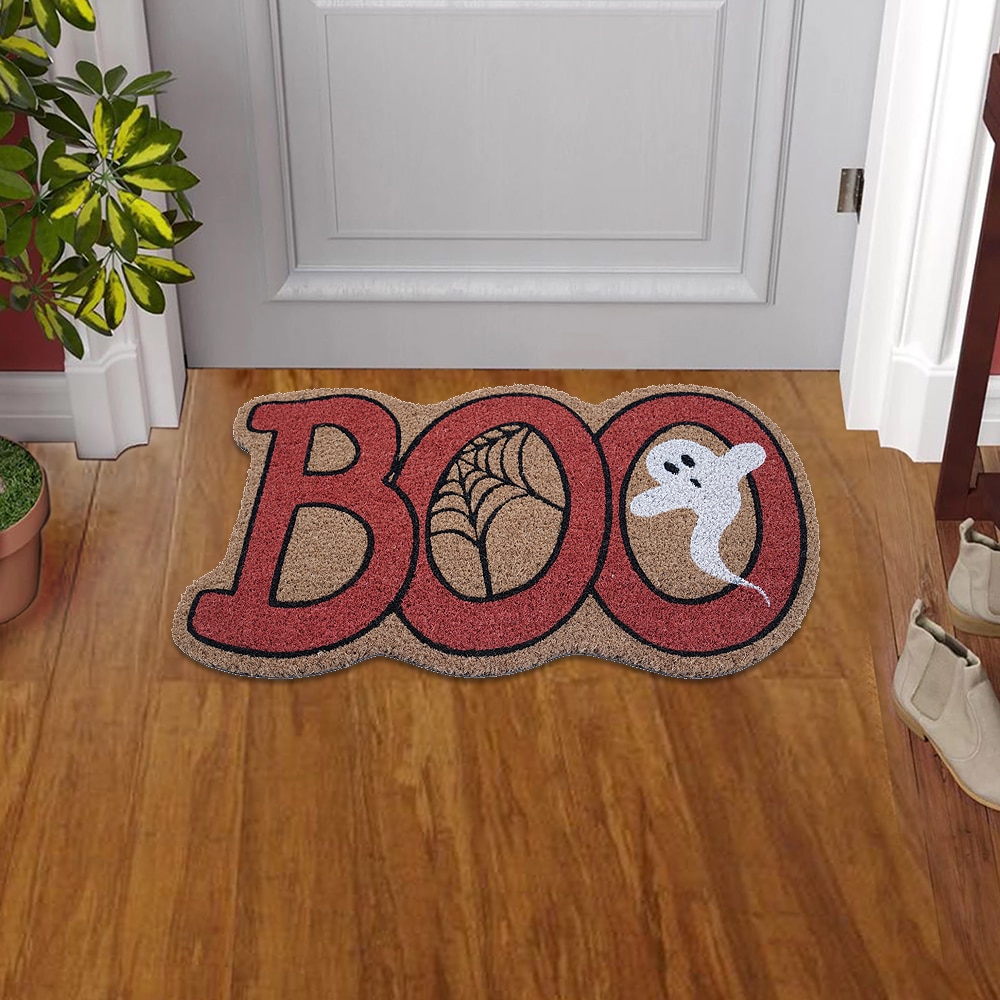 Haunted Living 2-ft x 3-ft Black/Orange/White Rectangular Indoor Door Mat  in the Mats department at