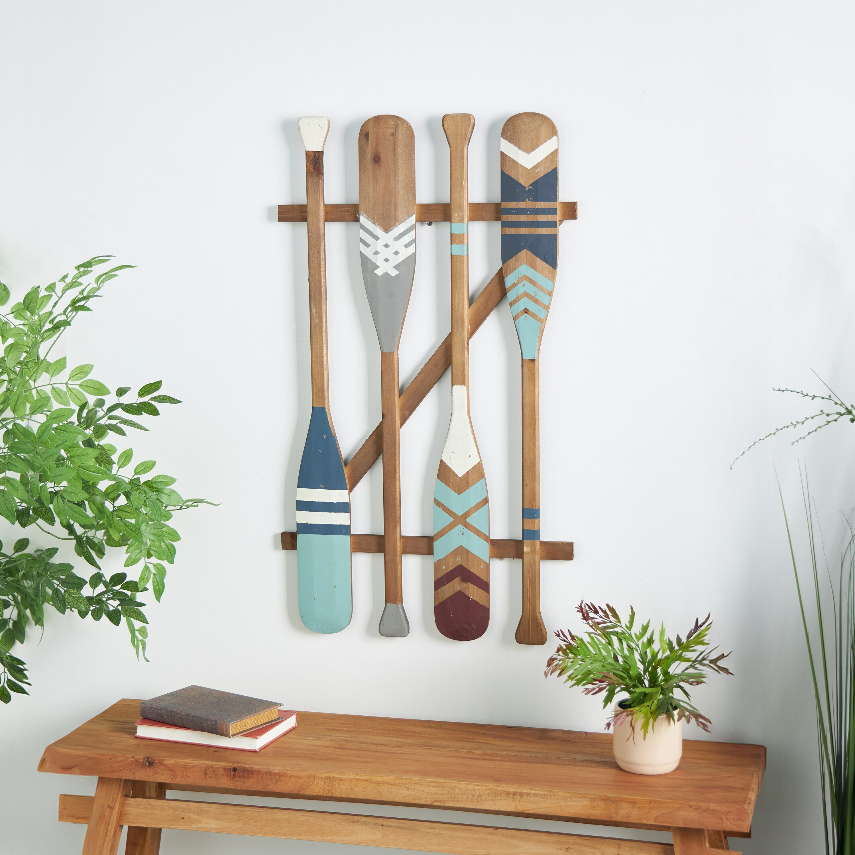 Grayson Lane 45921 21-in W x 36-in H Wood Canoe Oar Abstract Wall sculpture