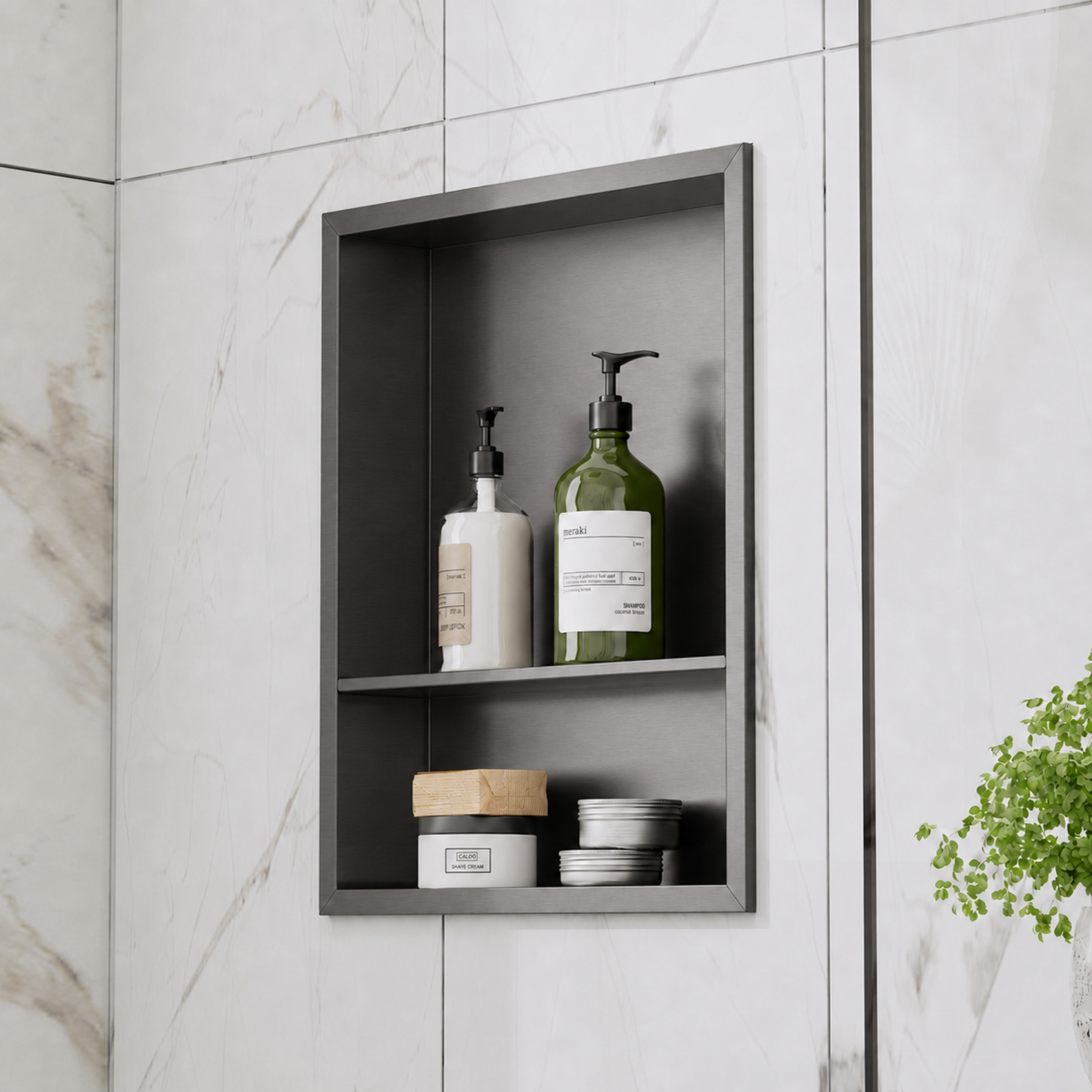 Yuaris 18 in. W x 14 in. H x 4 in. D Waterproof Stainless Steel  Recessed Shower Niche Space Saving Storage Shelf in Gun Gray