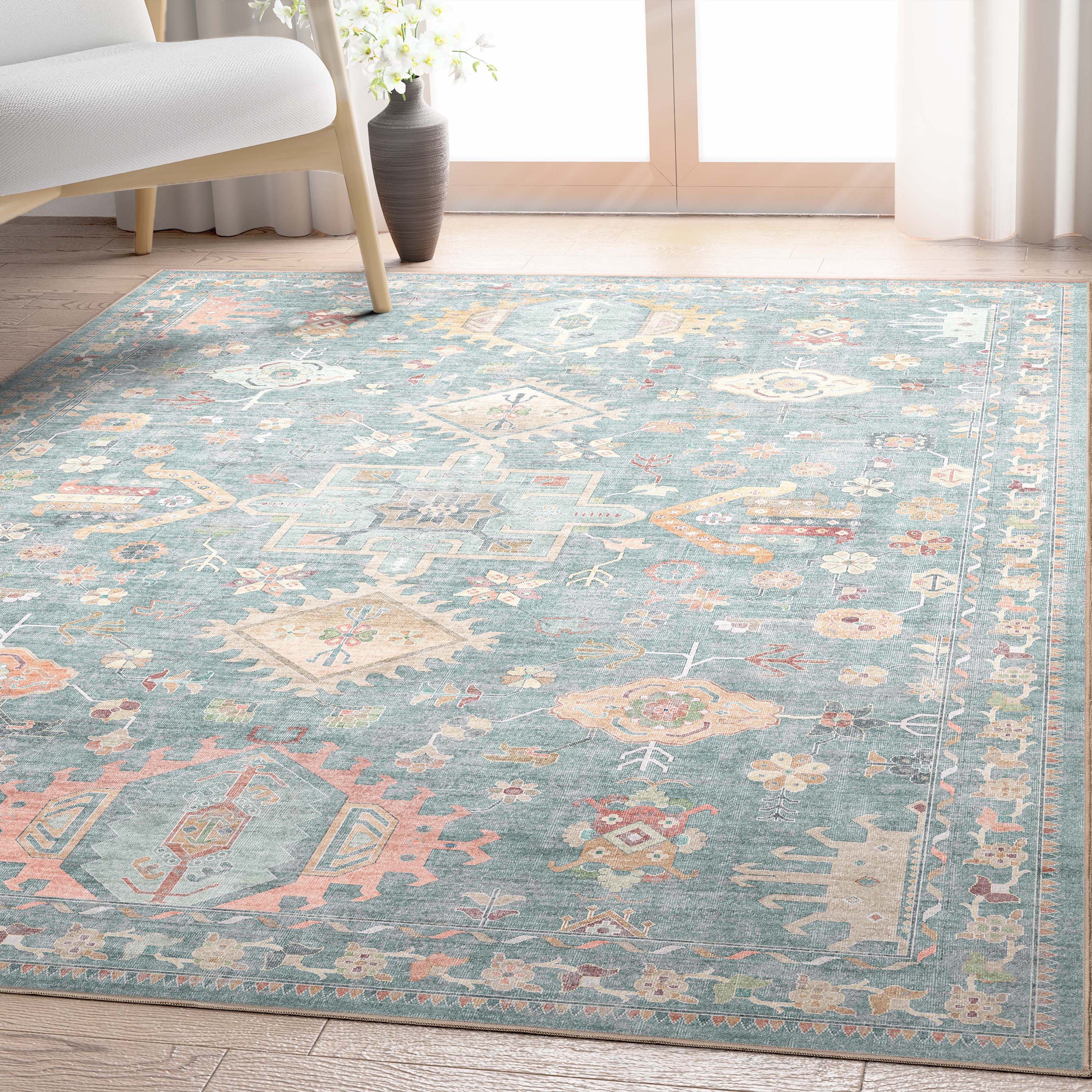 Well Woven W-AP-73A-3H Apollo Serapi 3 x 25 (ft) Polyester Blue Rectangular Indoor Medallion Oriental Runner rug