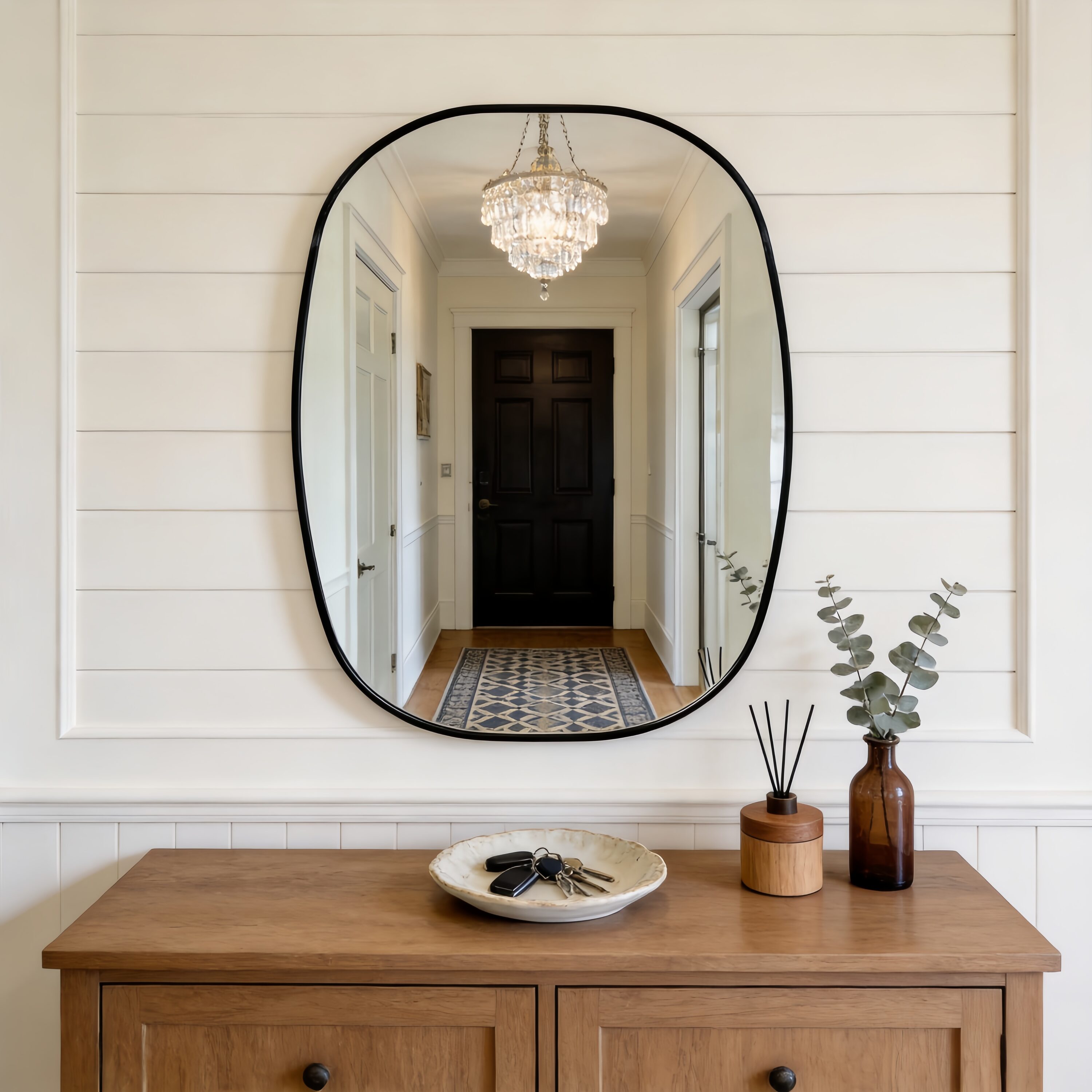 LUXEYARD 24x32 Inch Black Metal Frame Oval Wall Mount Bathroom Vanity Mirror #DS-R-O-812
