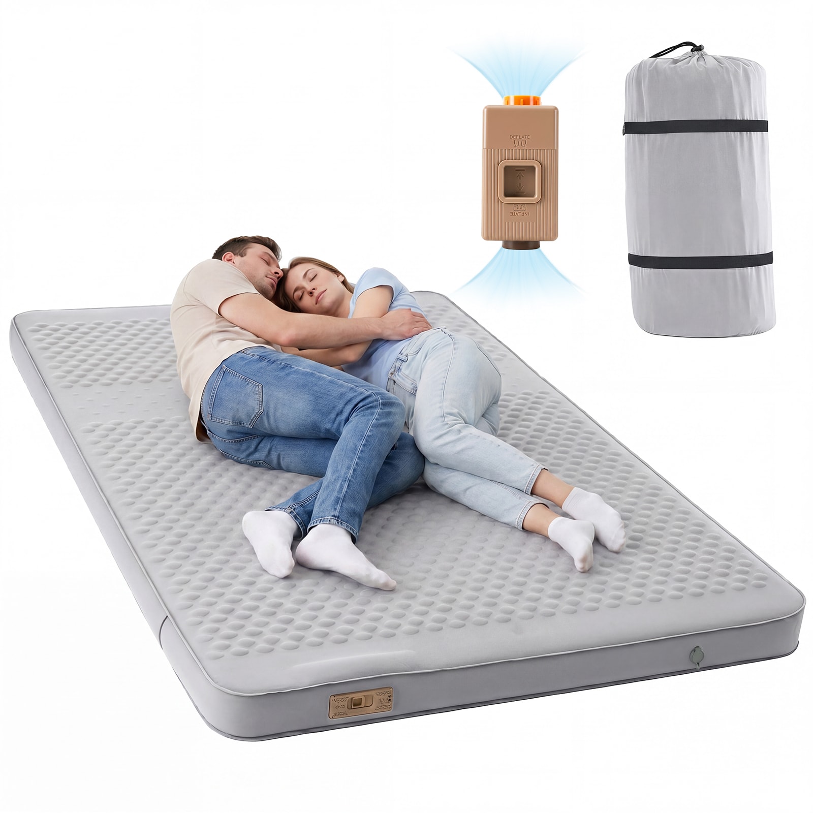 MOONCOOL  80x54 Inch Self Inflating Sleeping Pad with Electric Pump Memory Foam Camping Mattress 9.5 R-Value Insulated 4-Season Sleeping Mat for Travel Car Tent Cot Grey