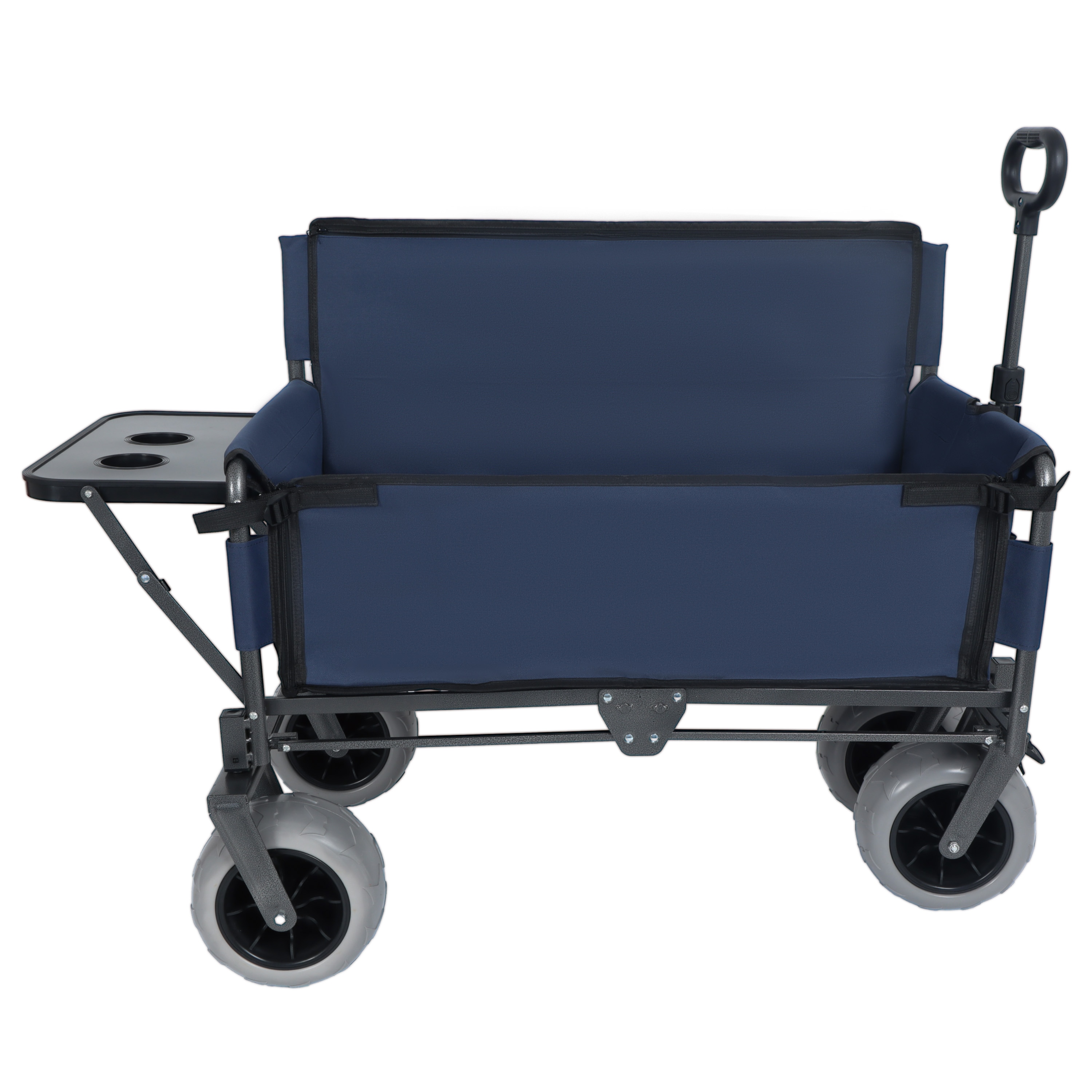Tatayosi JL-320636 3 in 1 Folding Wagon with Bench Seat and Rear Mounted Folding Tabletop 500lbs Capacity 9 Inch x 4 Inch Beach Tires for Camping Beach Dark Blue