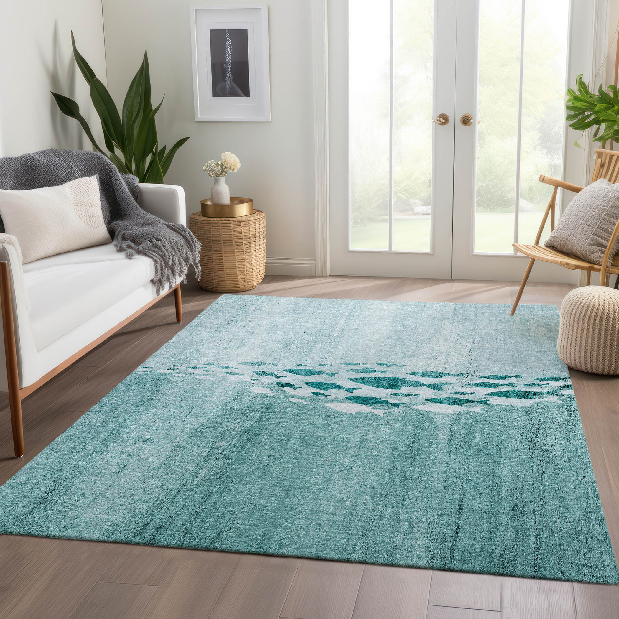Addison Rugs ACN627TE3X5 Chantille ACN627TE 3 x 5 (ft) Polyester Teal Rectangular Indoor/Outdoor Geometric Machine washable Area rug