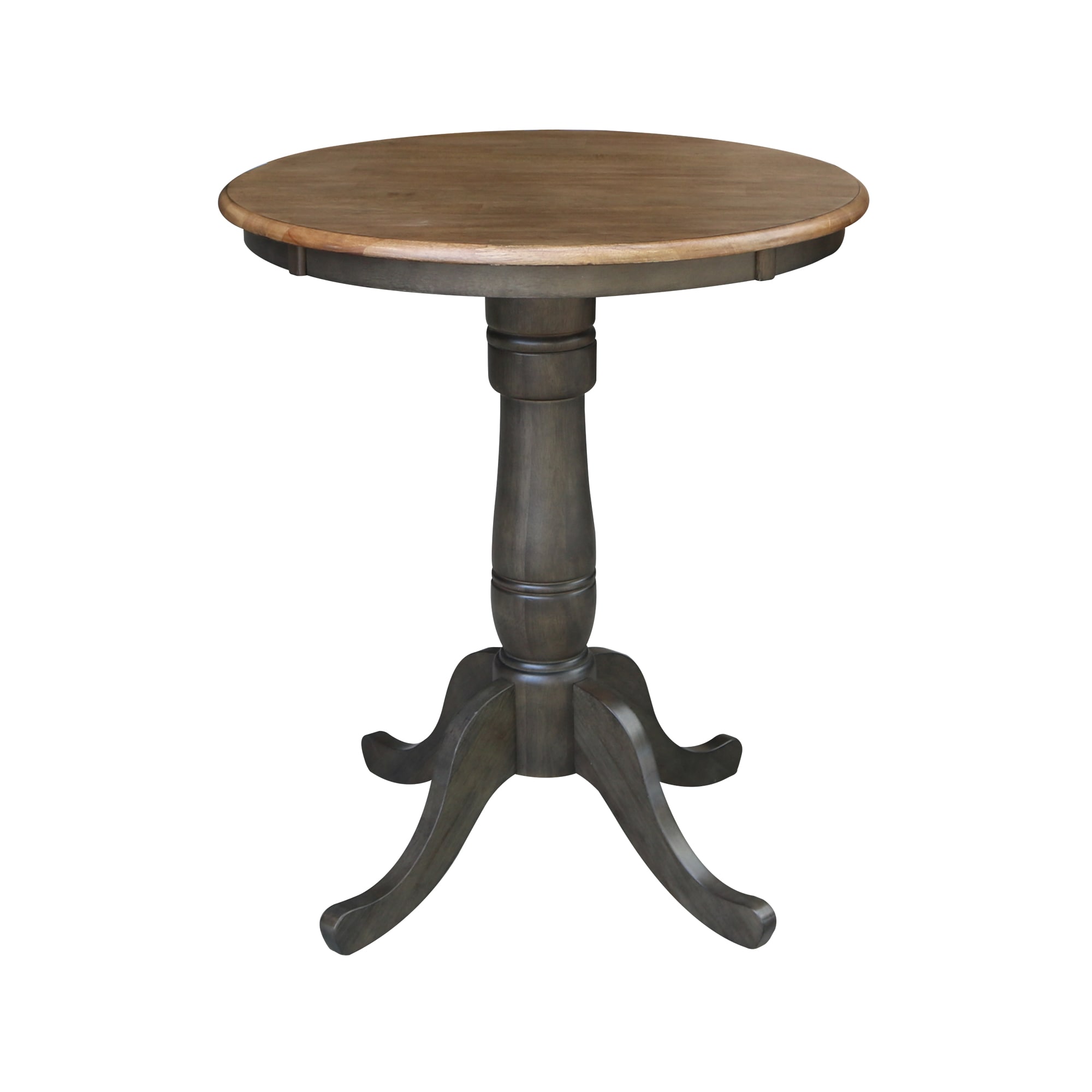 International Concepts K45-30RT-6B Hickory/Washed Coal Round Traditional Counter Table, Wood with Washed Coal Wood Pedestal Base 30-in L x 35.1-in H