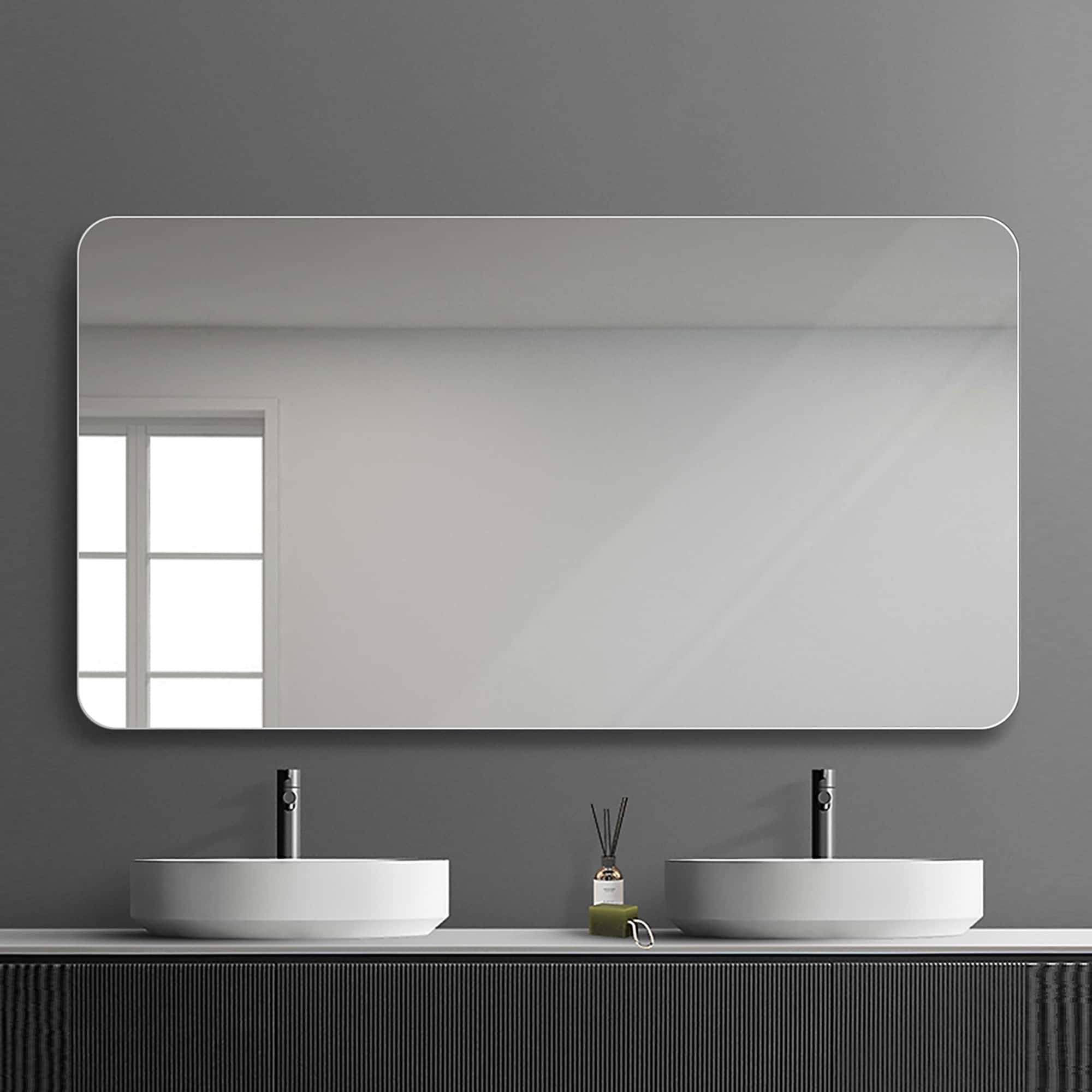 ExBrite QTBM2424BSEU1 39.37-Inches x 29.52-Inches Beveled Frameless Rectangle Bathroom Vanity Mirror ( Silver )