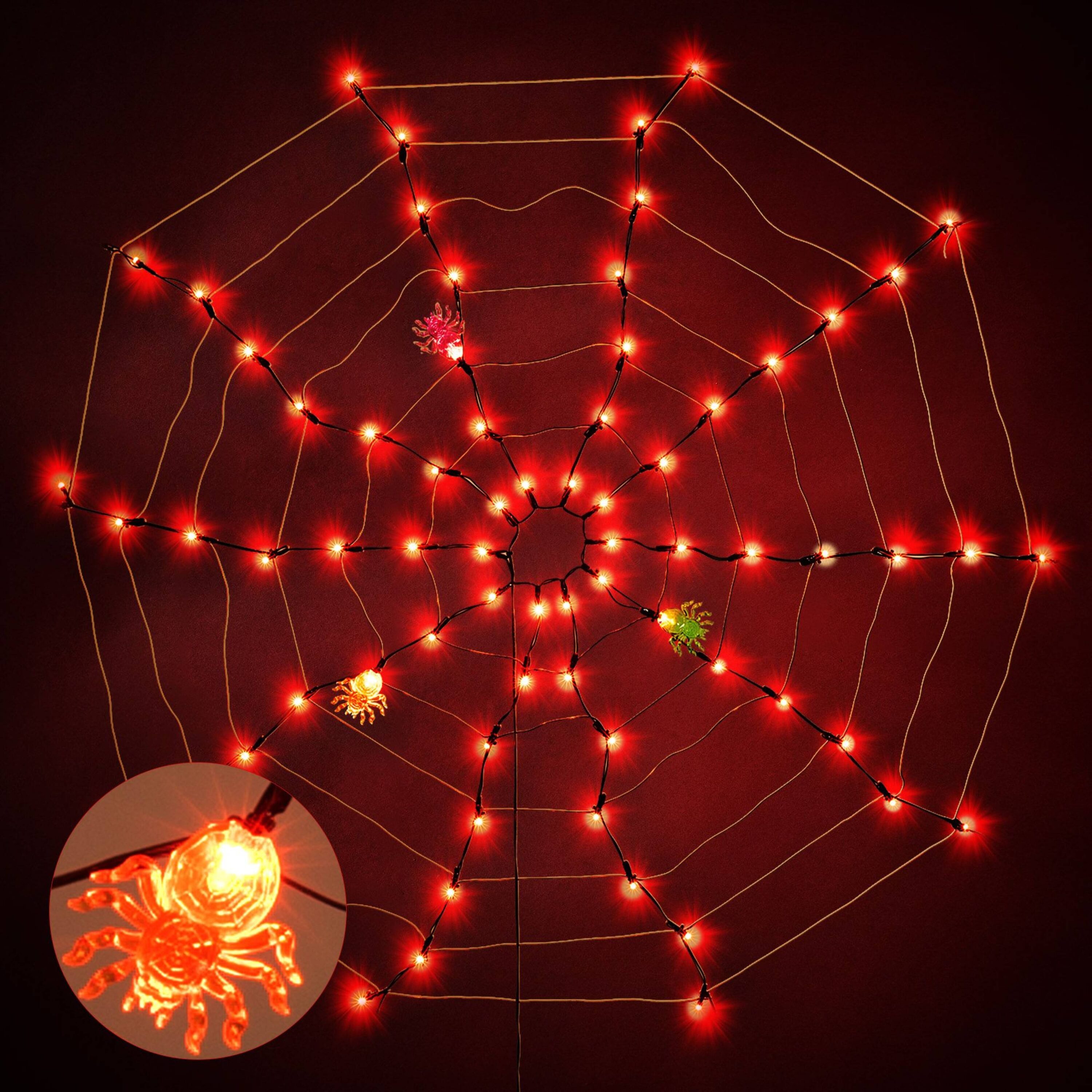 Joyin Orange LED Spider Web Halloween Decoration With 3 Lighted Spiders ...