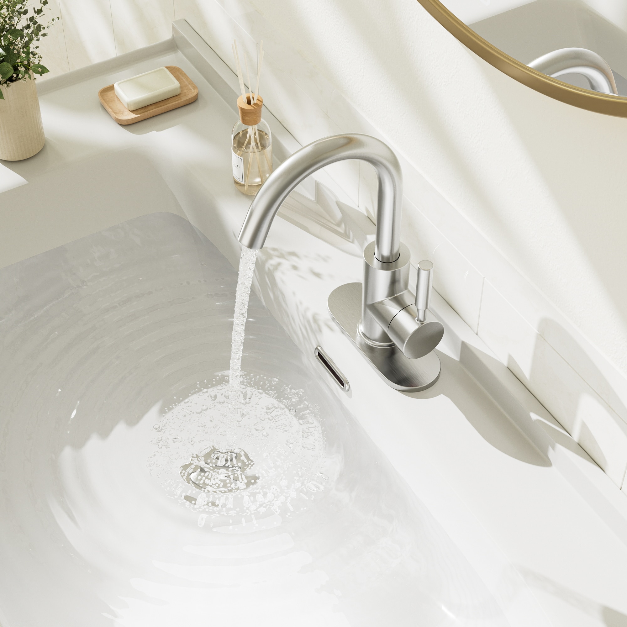 Brushed Nickel Single-Handle Bathroom Faucet with Metal Drain