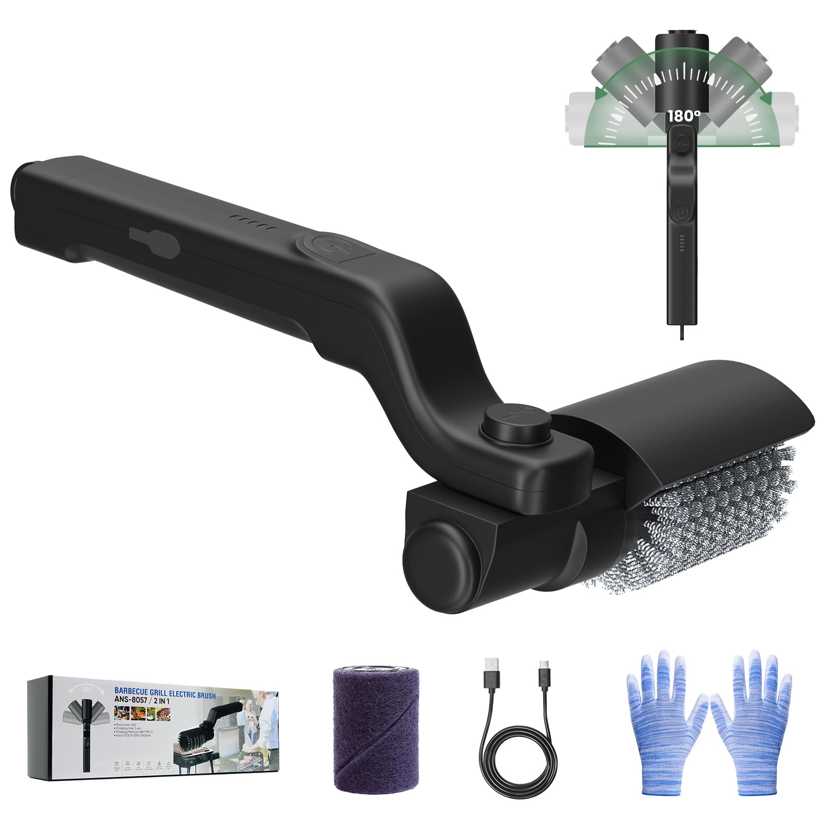 JVFCXXV -  Electric Grill Brush Cordless renewable power with Adjustable Angle and Stainless Stee...