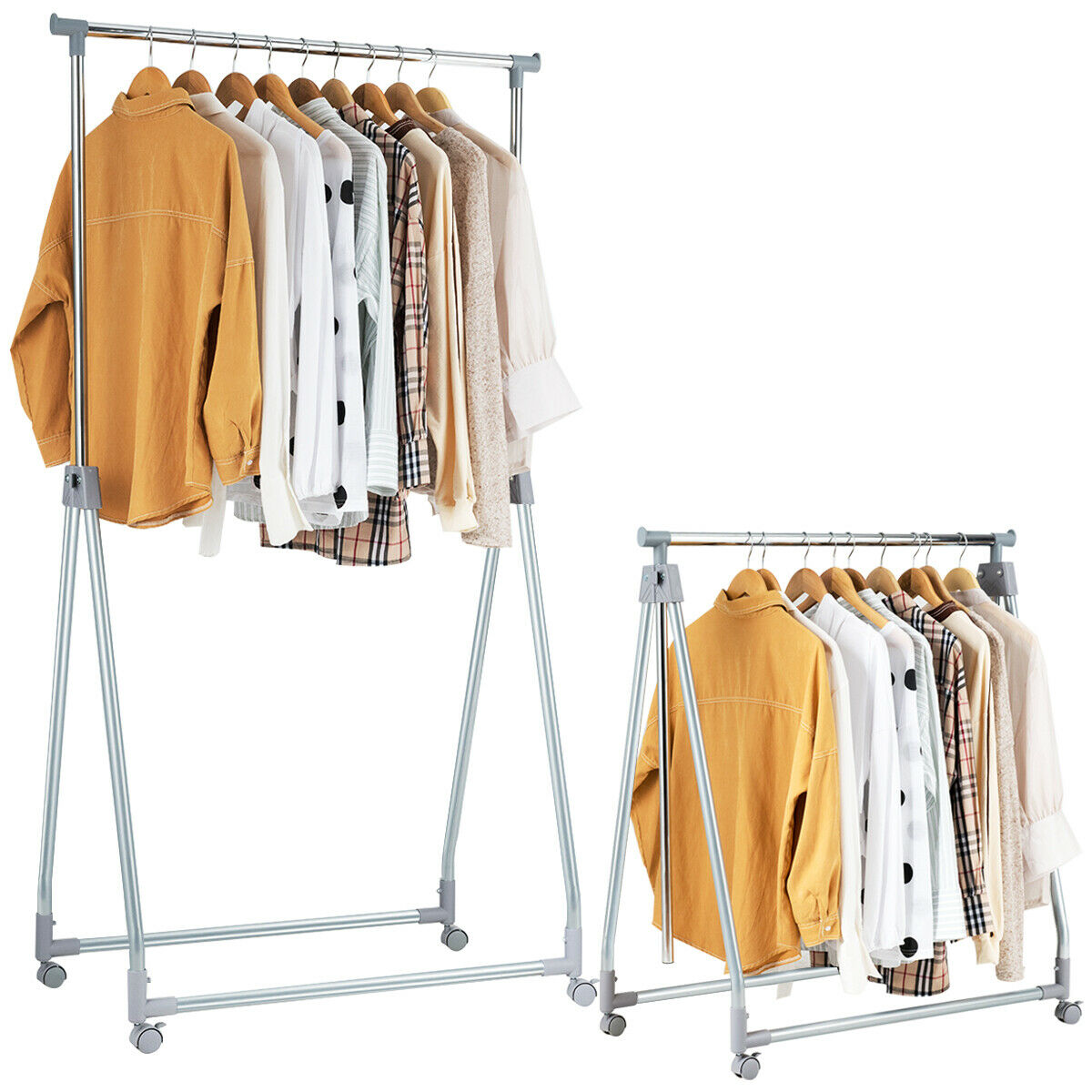 Costway  Extendable Clothing Garment Rack Heavy Duty Foldable Clothes Rack With Hanging Rod