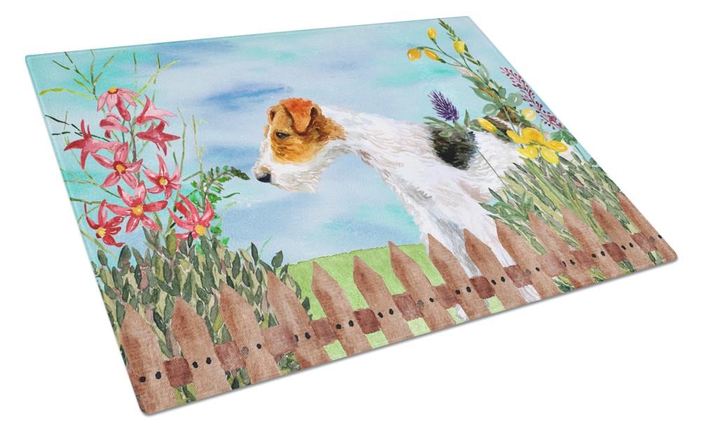 Caroline's Treasures CK1212LCB Springtime Dog 11.25-in L x 15.75-in W Glass Cutting Board