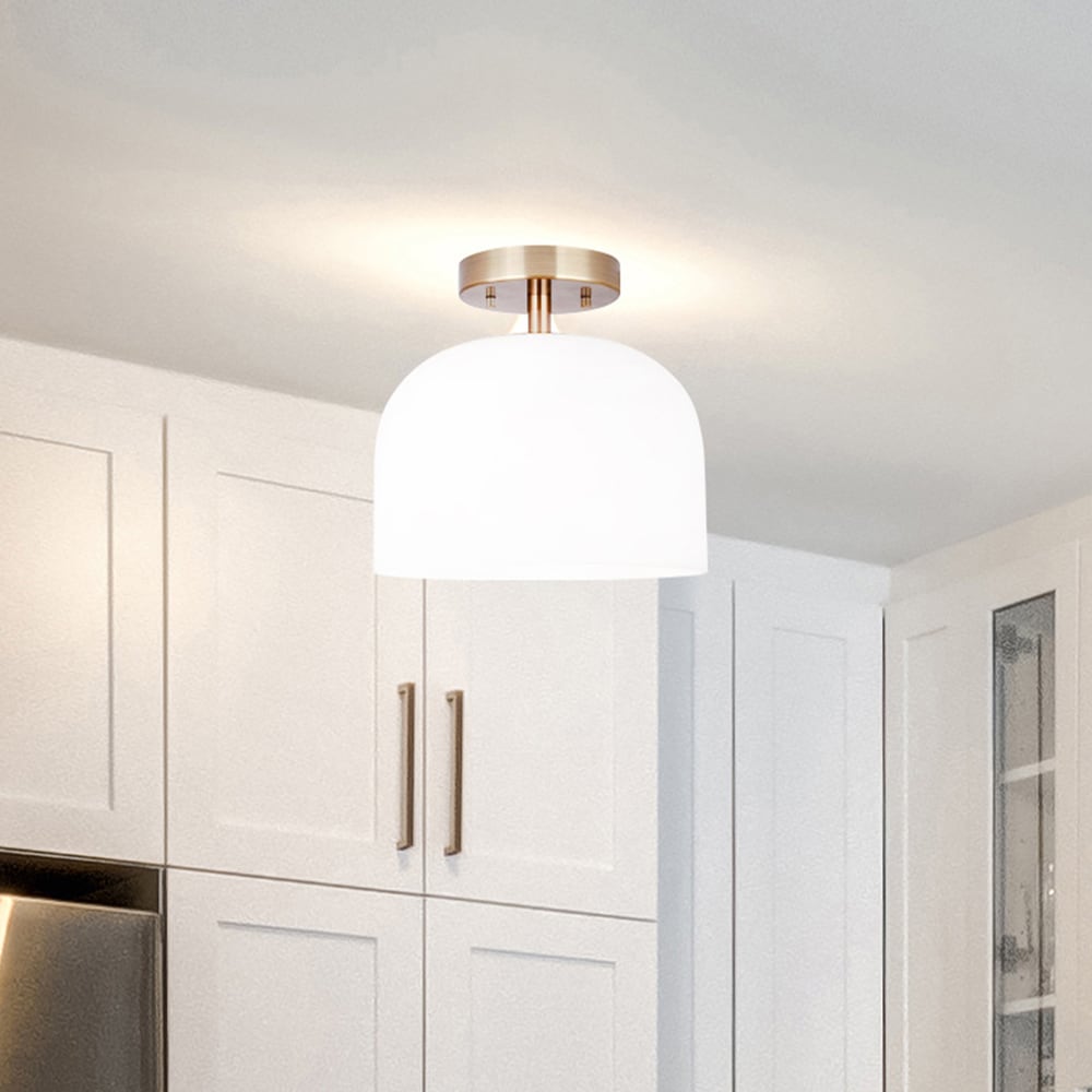 Novalee 9.25-Inch Gold Flush Mount with Opal Glass Shade