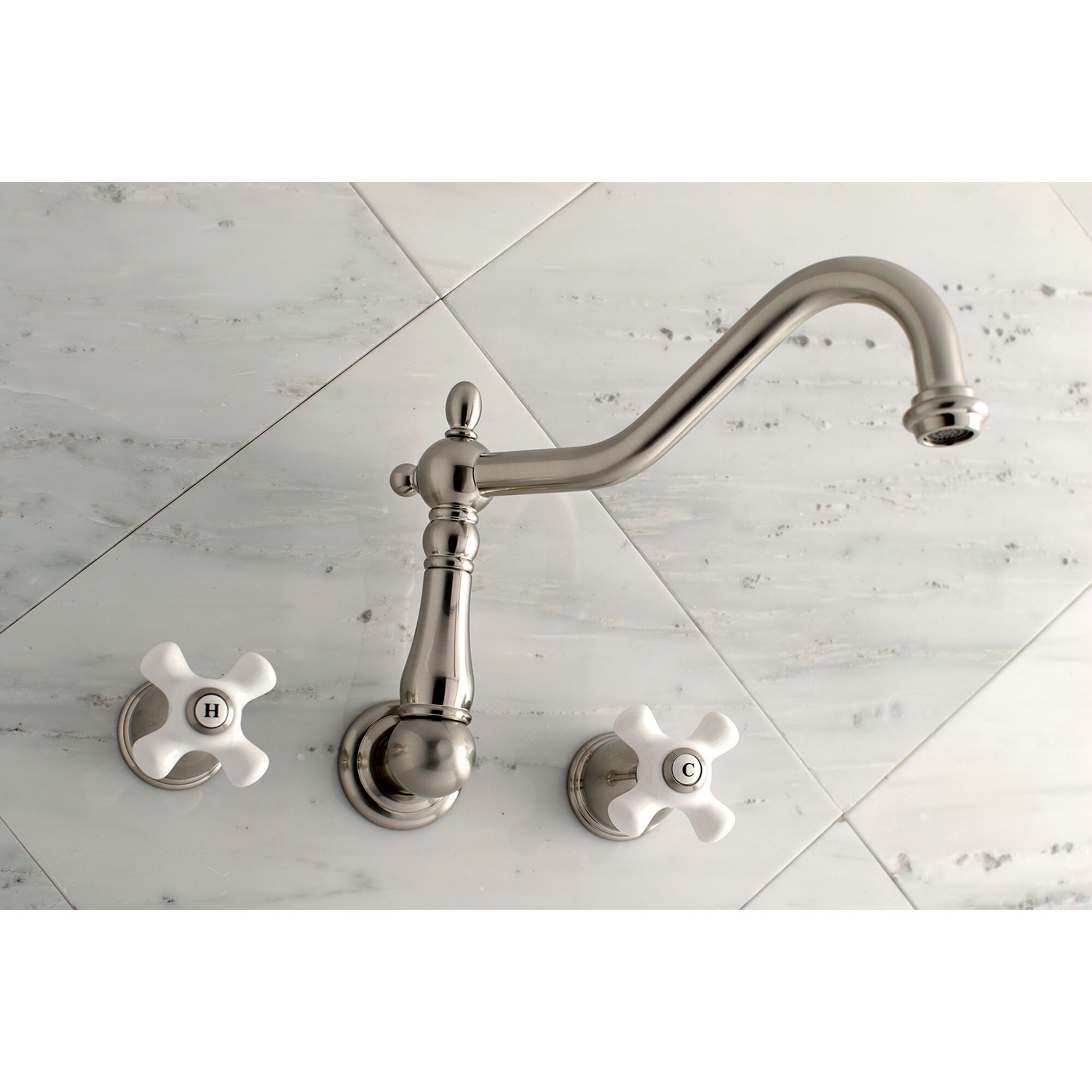 Kingston Brass WLKS8328ZX Millennium Brushed nickel 2-handle Deck-mount Roman High-arc Bathtub Faucet ( Valve Included )