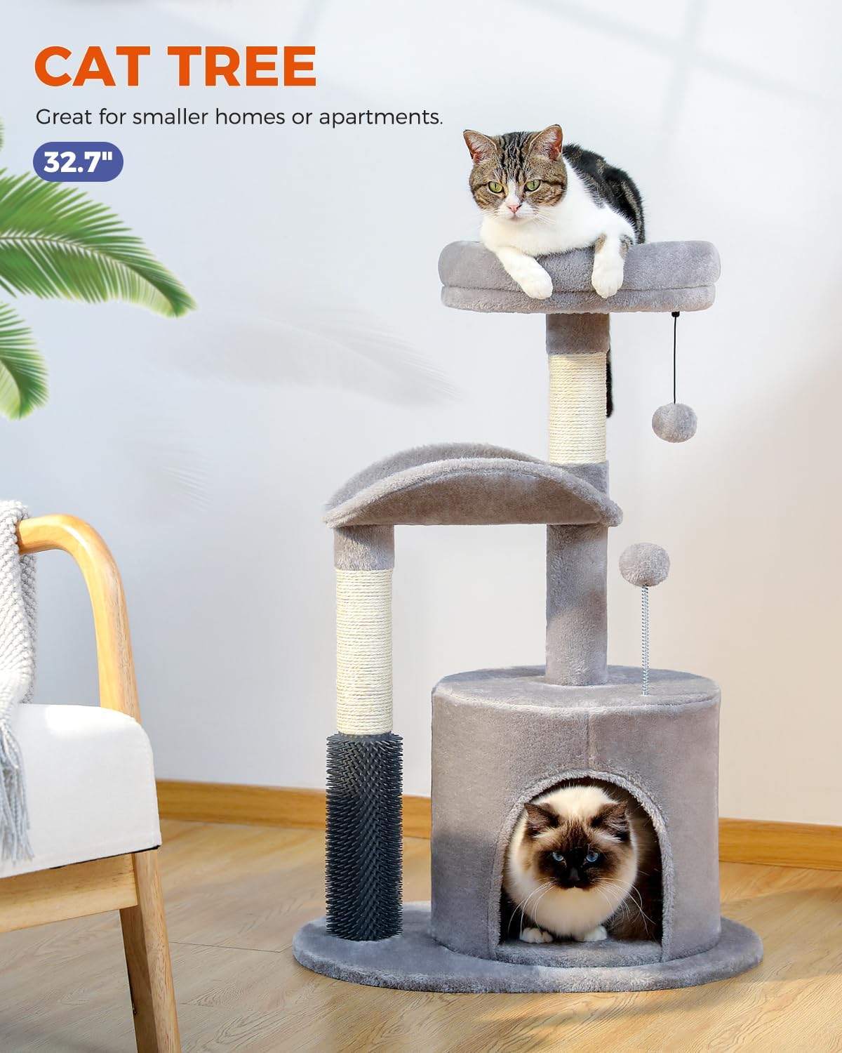MUTTROS Cat Tower and Play Space Medium Cat Tree 32.7 Inch Condo with ...