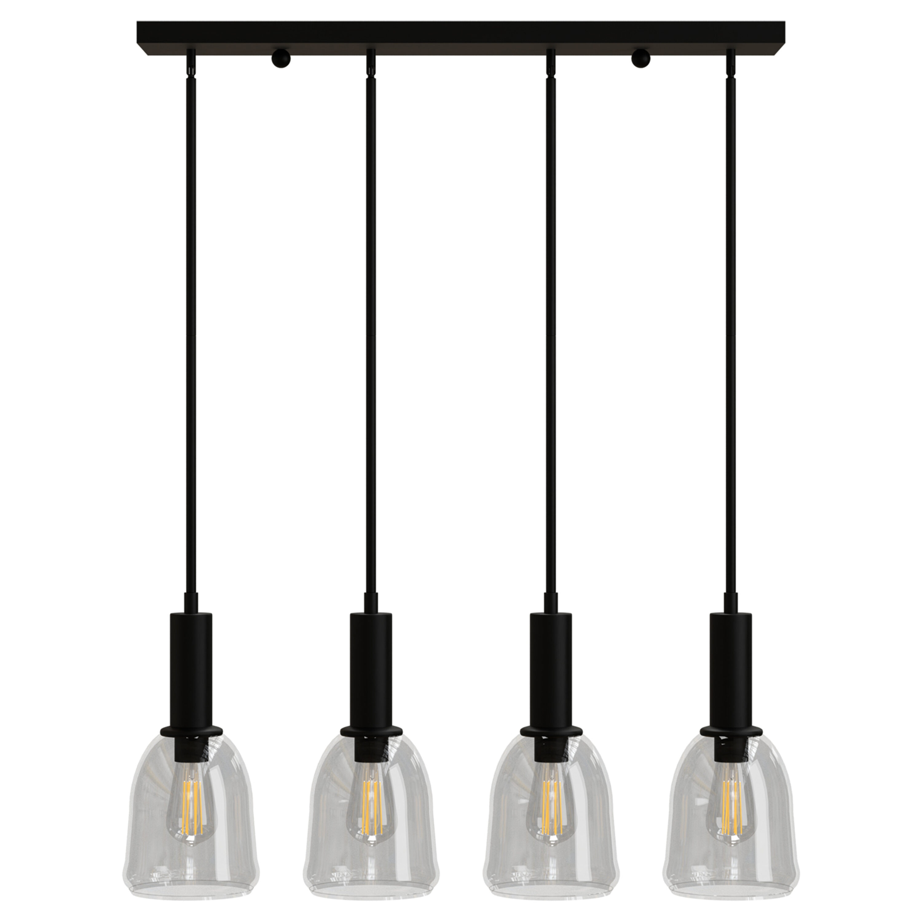 Matte Black Glass 4-Light Linear Pendant Fixture