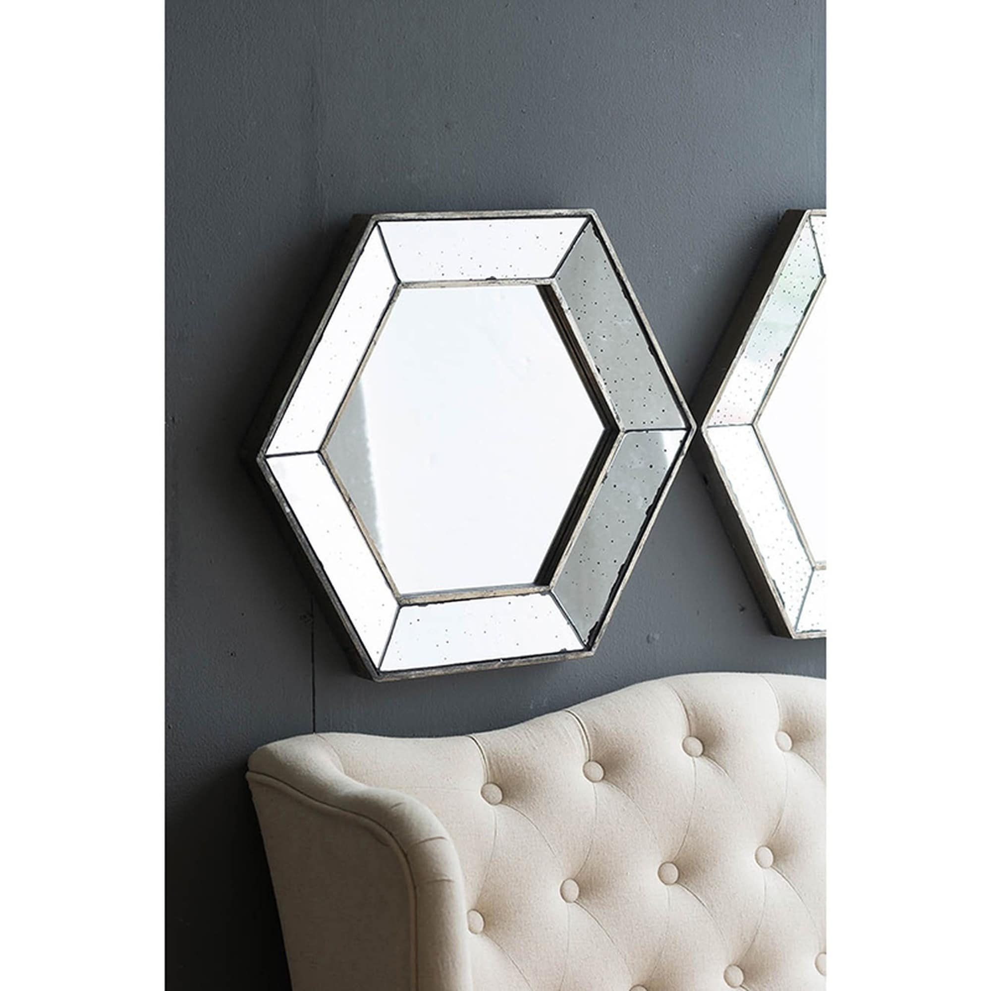 IAK 21 inch x 18 inch Silver MDF and Glass Hexagon Wall Mirror with Traditional Silver Finish