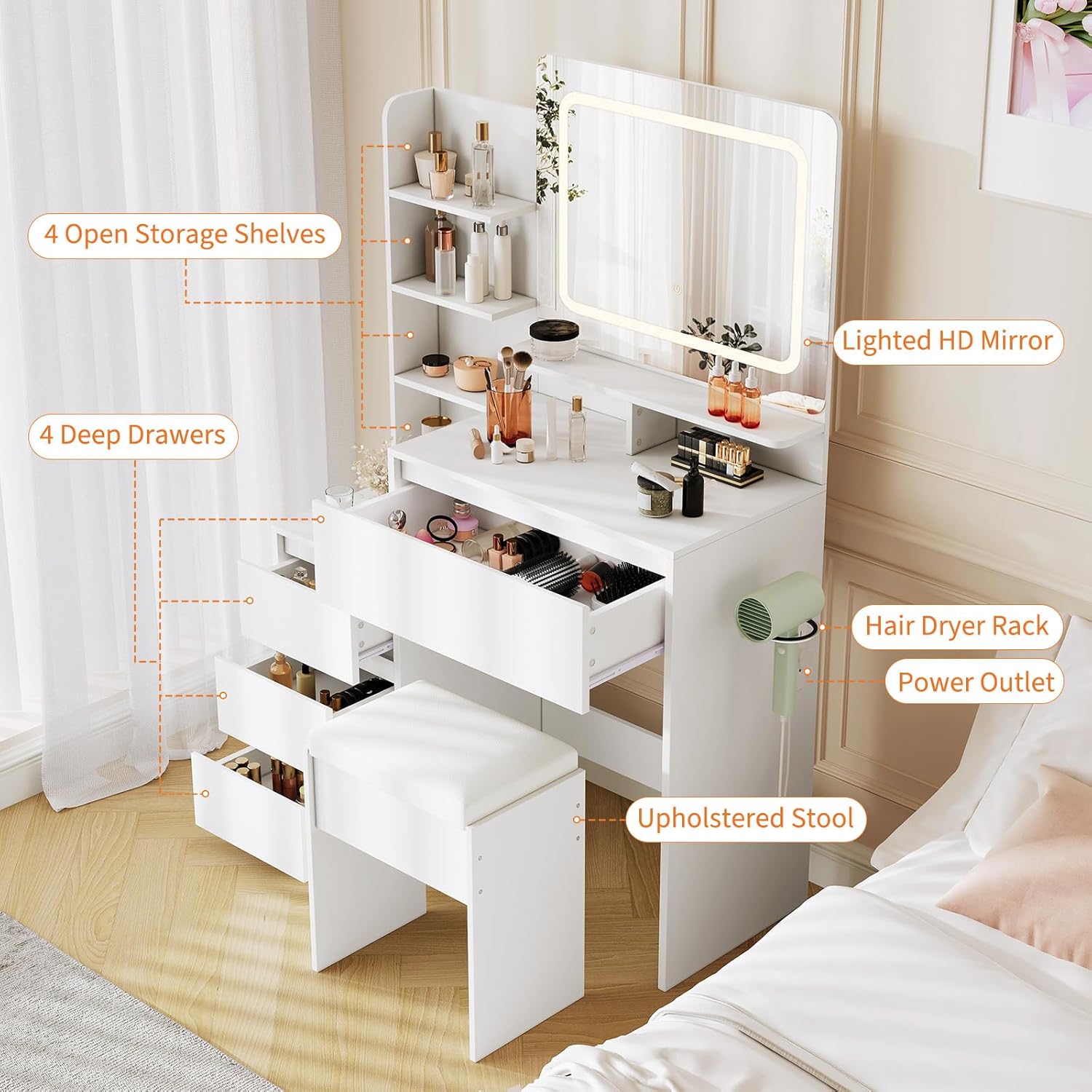 Qeetex LHF-SZT-PHK-34MFWB5K Bedroom-Vanities - View #3