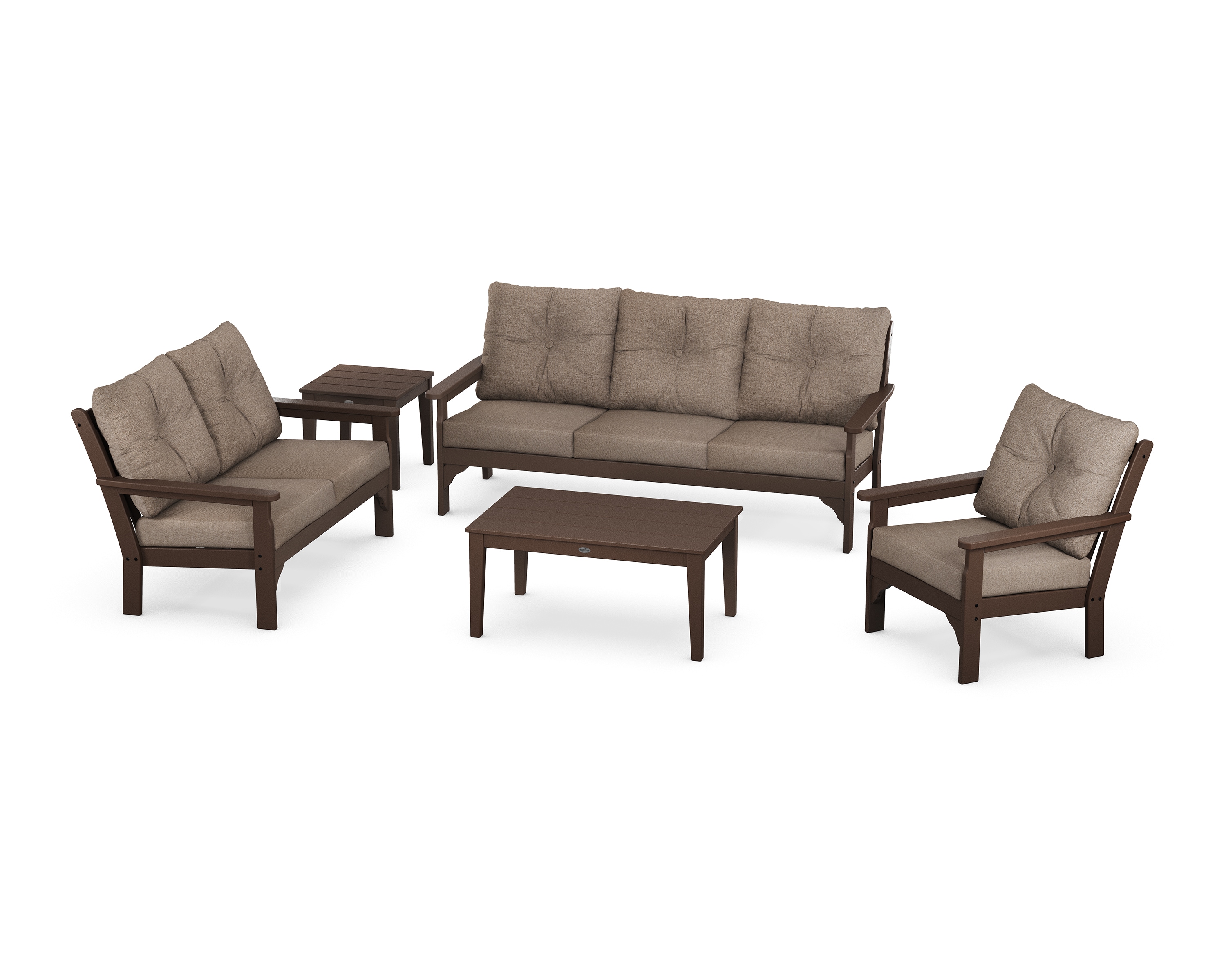 POLYWOOD PWS318-2-MA146010 Vineyard 5 -Piece Patio Sofa Conversation Set with Brown Revolution Cushions