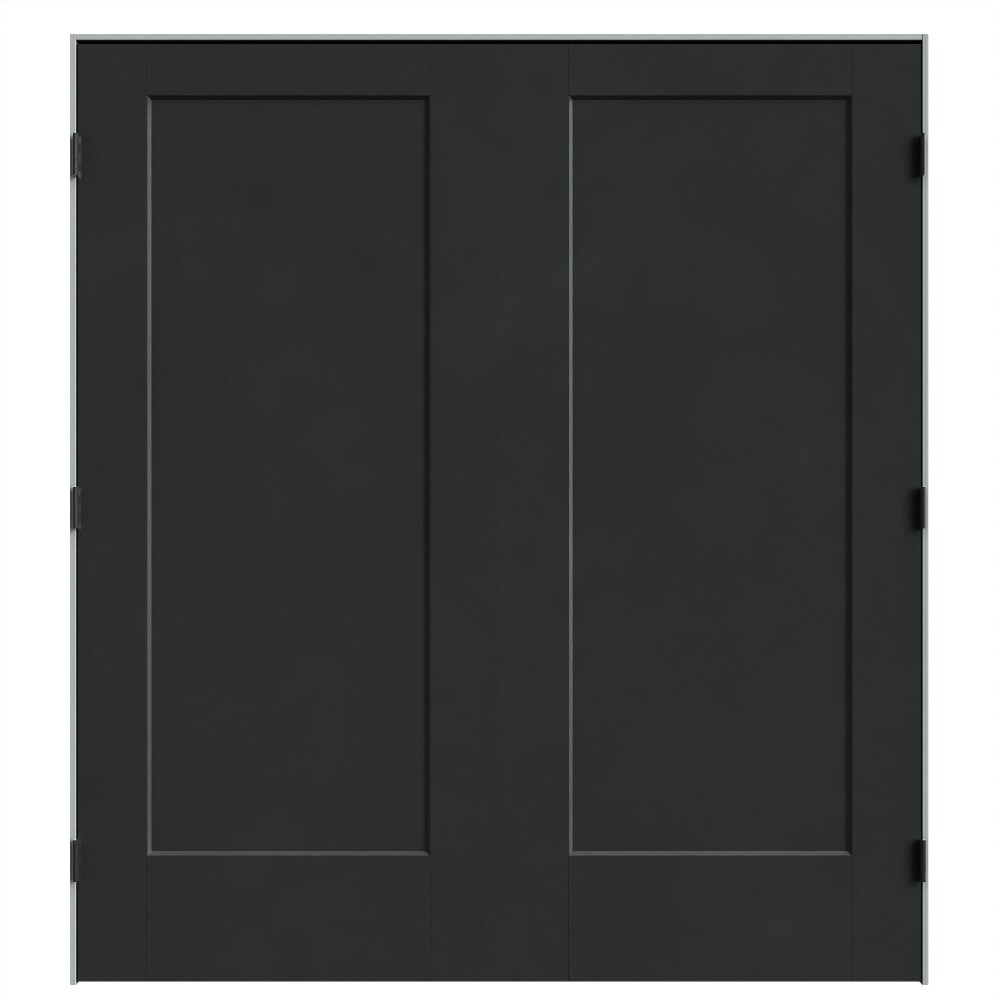 Masonite 641947 72-in x 80-in Midnight Black Solid core 1-panel Bi-parting Smooth Prefinished Molded composite Flat Jamb Double Prehung Interior Door
